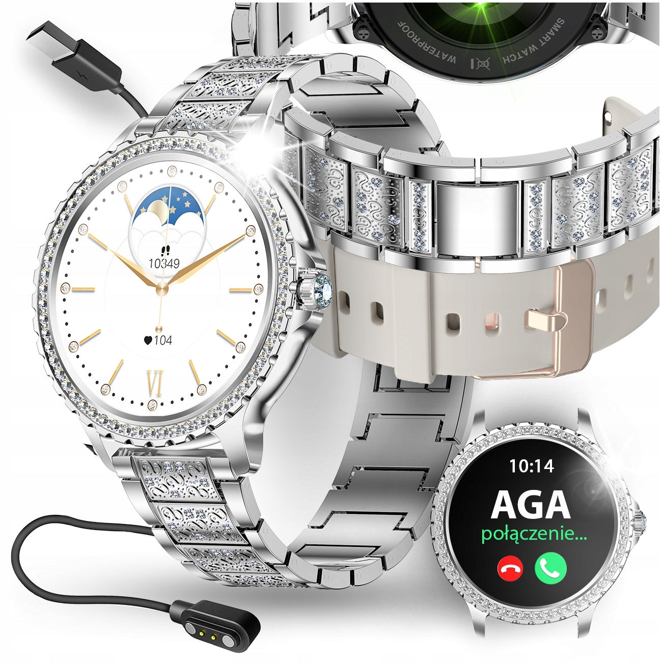 SMARTWATCH WOMEN'S WATCH BLOOD PRESSURE MONITOR PULSE POLISH MENU CONNECTIONS TEL