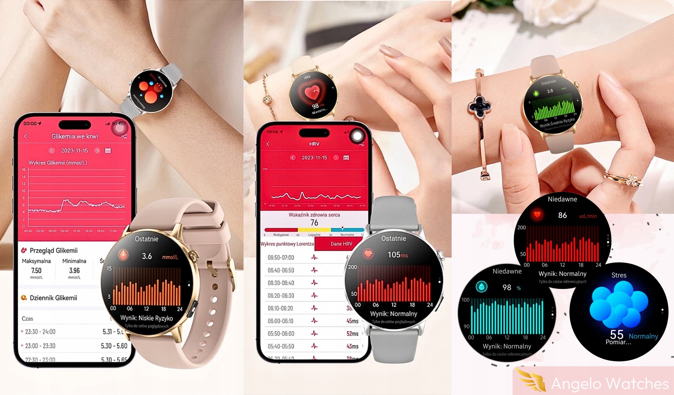 SMARTWATCH WOMEN'S WATCH BT CONVERSATION HEALTH SLEEP SMS POLISH MENU GOLD Packaging status original