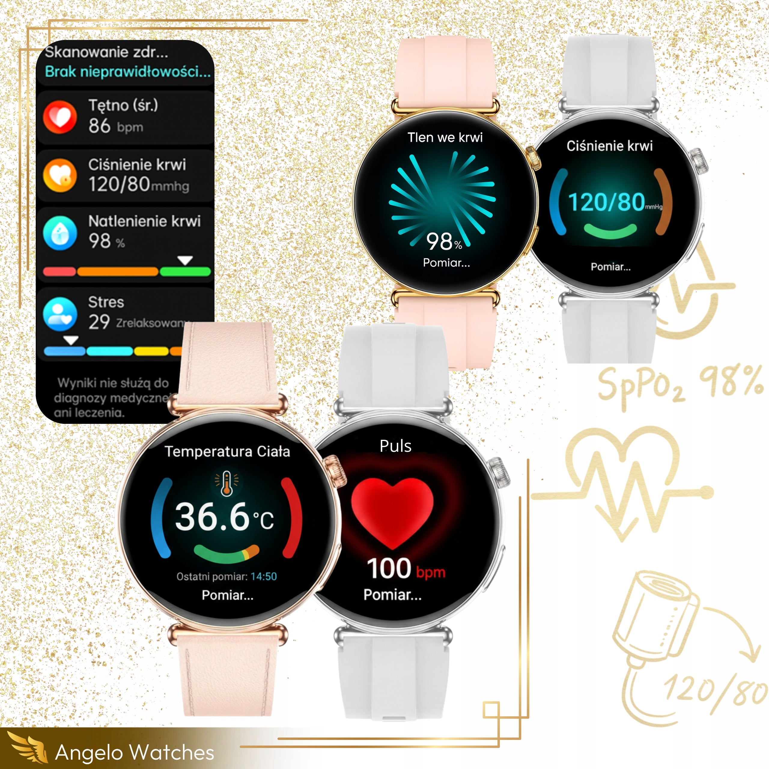 SMARTWATCH WOMEN'S WATCH CARDIOWATCH EKG CALL PRESSURE HRV BPM MENU PL Manufacturer code smartwatch pomiar cukru ekg hrv tetno menu pl