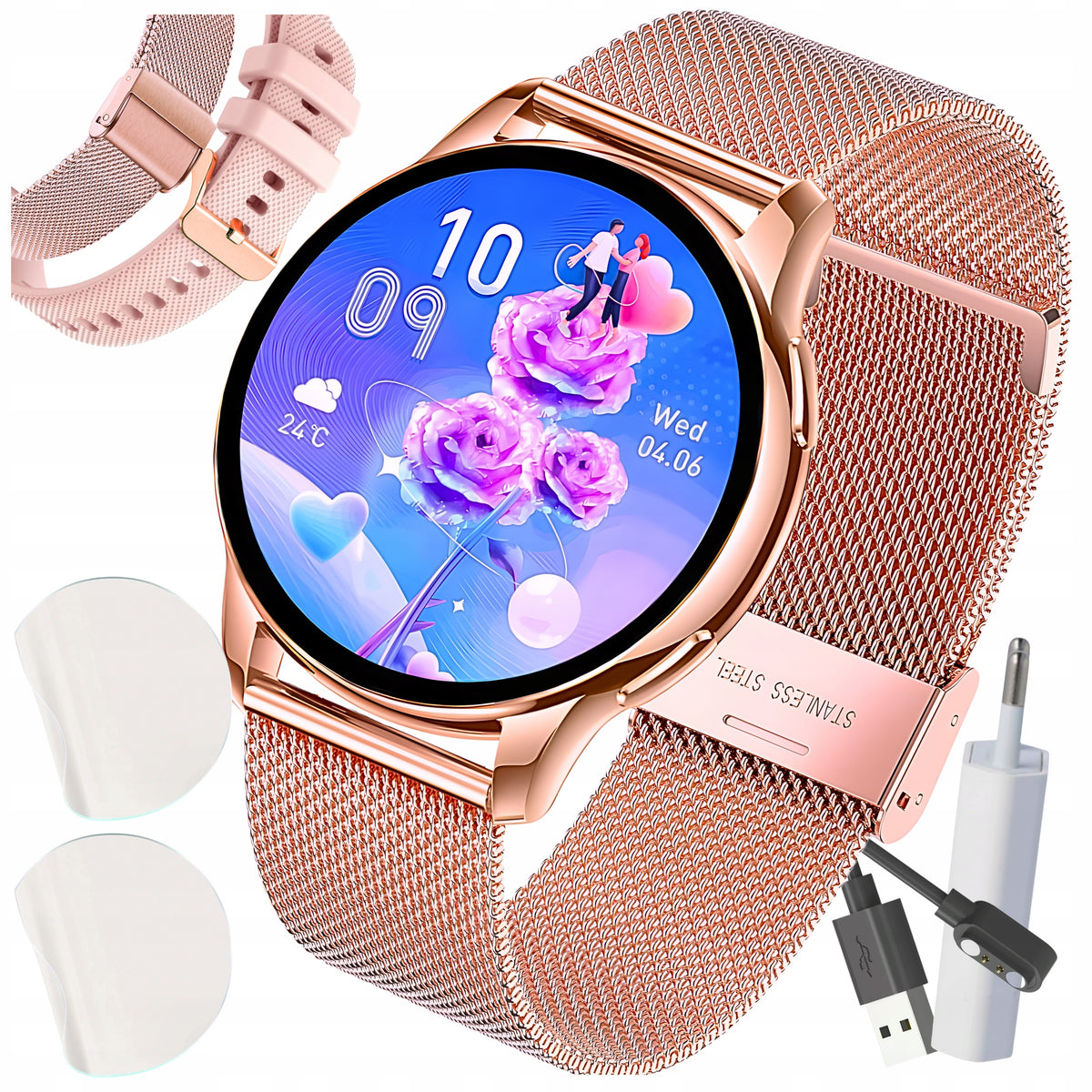 SMARTWATCH WOMEN'S WATCH CONVERSATION POLISH MENU GOLD ROUND WITH BRACELET