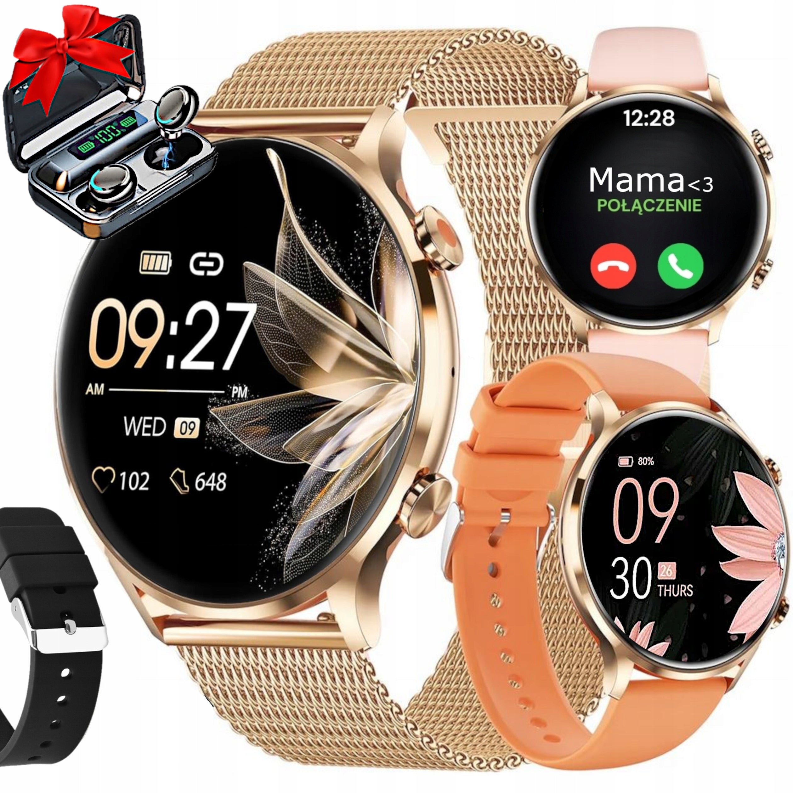 SMARTWATCH WOMEN'S WATCH CONVERSATION WATERPROOF MENU PL 4 stripes +HEADPHONES
