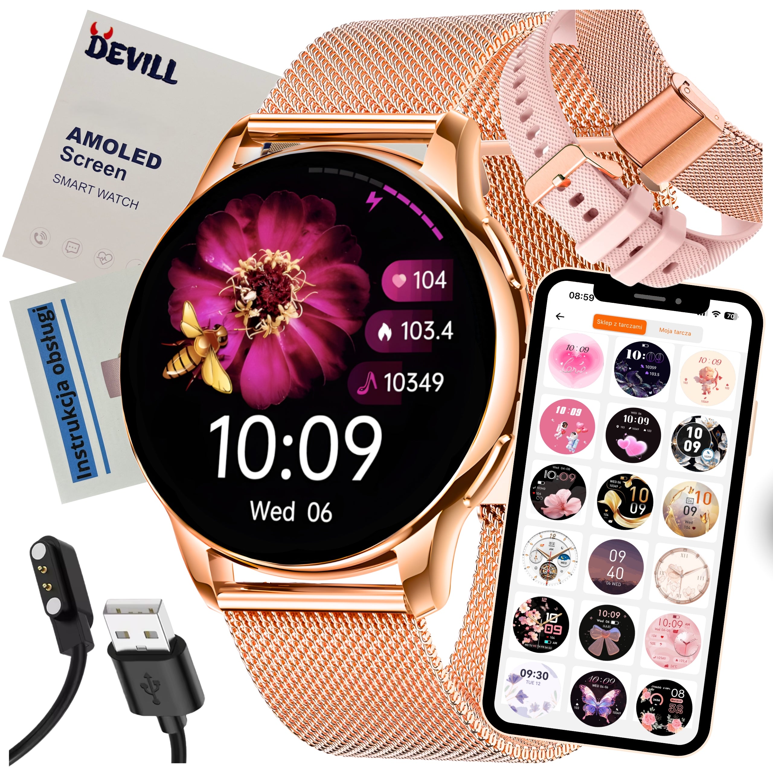 SMARTWATCH WOMEN'S WATCH GOLD CONVERSATION NOTIFICATIONS SPORT WITH BRACELET PL