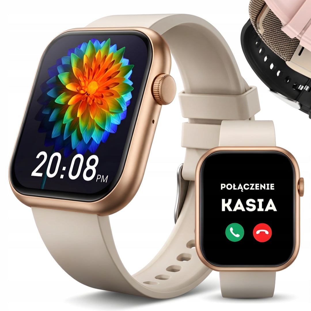 SMARTWATCH WOMEN'S WATCH GOLD WATERPROOF SMS TALK PL MENU + 4 STRIPES