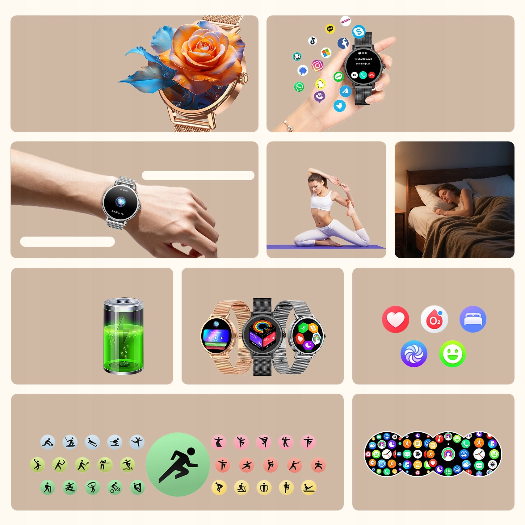 SMARTWATCH WOMEN'S WATCH MENU PL CONVERSATIONS NOTIFICATIONS SPORTS HEALTH Brand no brand