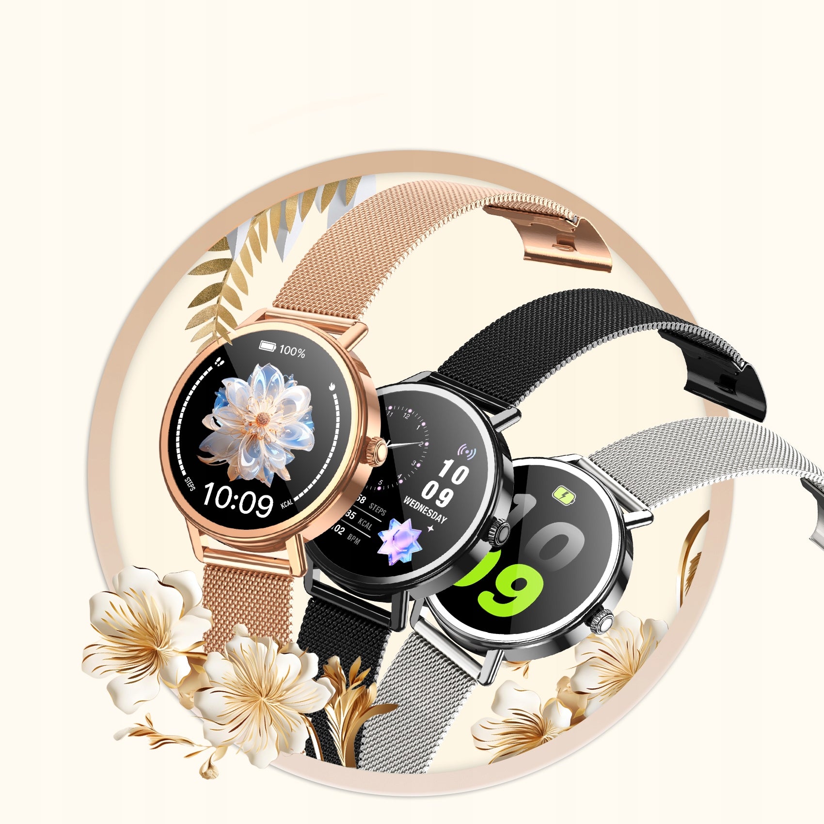 SMARTWATCH WOMEN'S WATCH MENU PL CONVERSATIONS NOTIFICATIONS SPORTS HEALTH Manufacturer code BVX30-silver