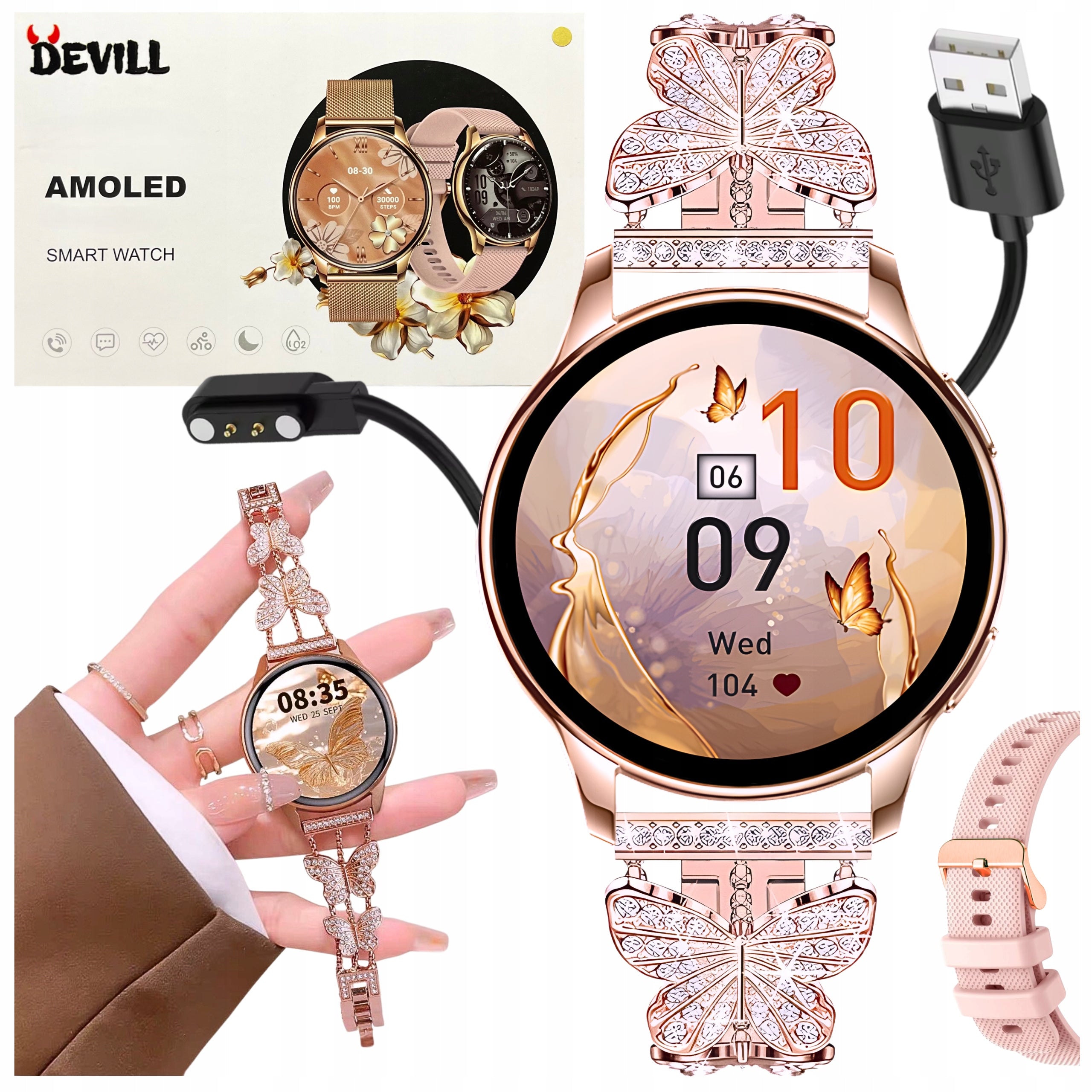 SMARTWATCH WOMEN'S WATCH MENU PL TALK NOTIFICATIONS SPORT PULSE AMOLED