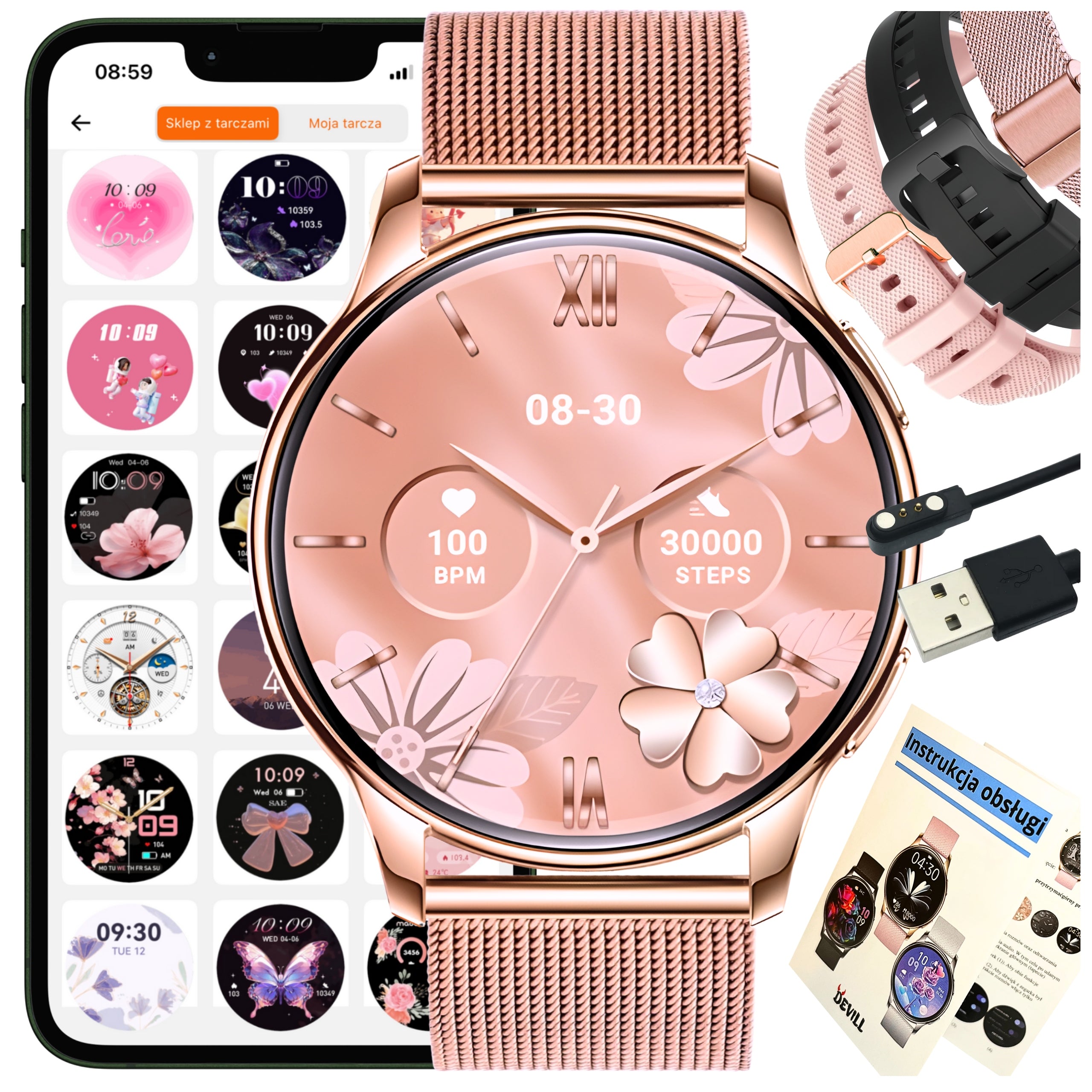 SMARTWATCH WOMEN'S WATCH PL TALK MENU SMART WATCH AMOLED GOLD 3 STRIPES