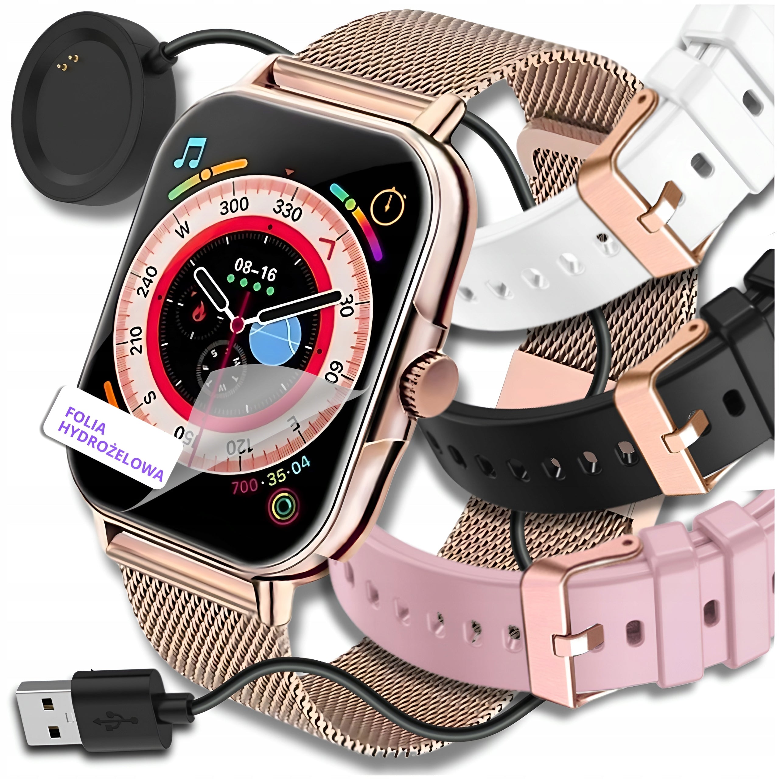 SMARTWATCH WOMEN'S WATCH POLISH ECG MENU PULSE SMART WATCH 4 STRIPES