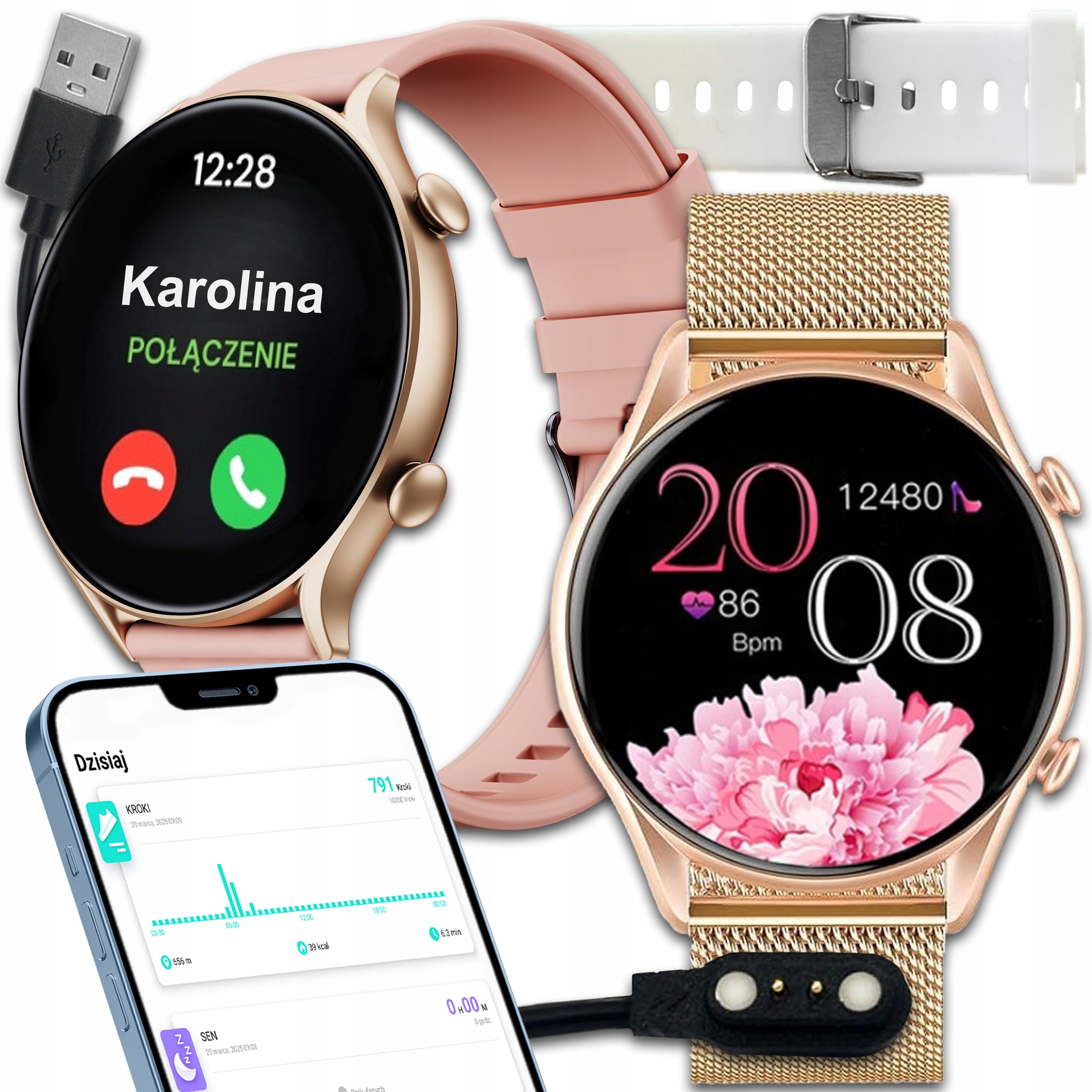 SMARTWATCH WOMEN'S WATCH POLISH MENU MEASUREMENT SPORT TALK NOTIFICATIONS