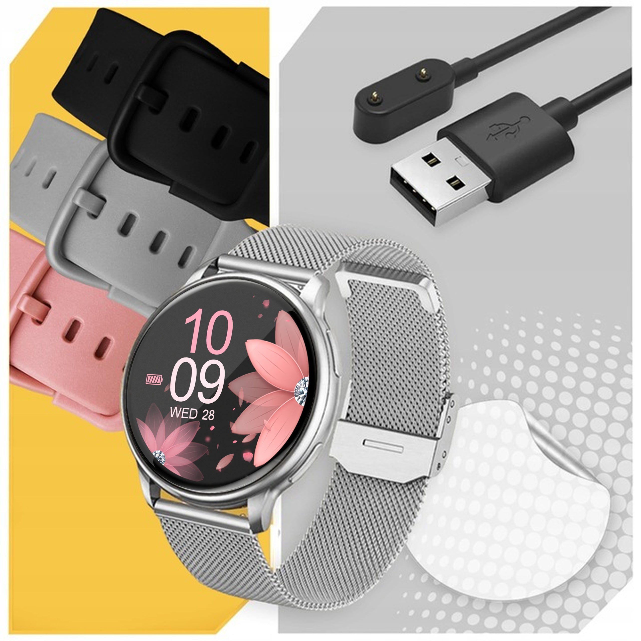 SMARTWATCH WOMEN'S WATCH POLISH MENU TALK ALERTS SILVER SPORT STRAPS Packaging status original
