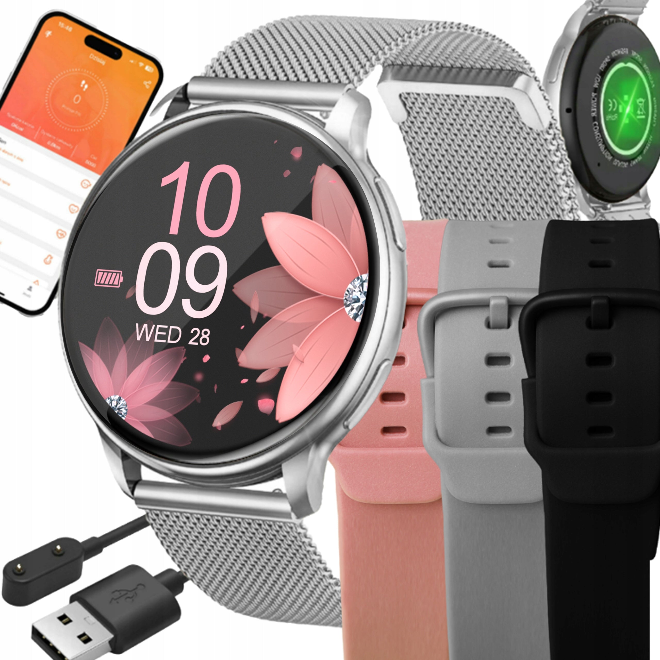SMARTWATCH WOMEN'S WATCH POLISH MENU TALK ALERTS SILVER SPORT STRAPS