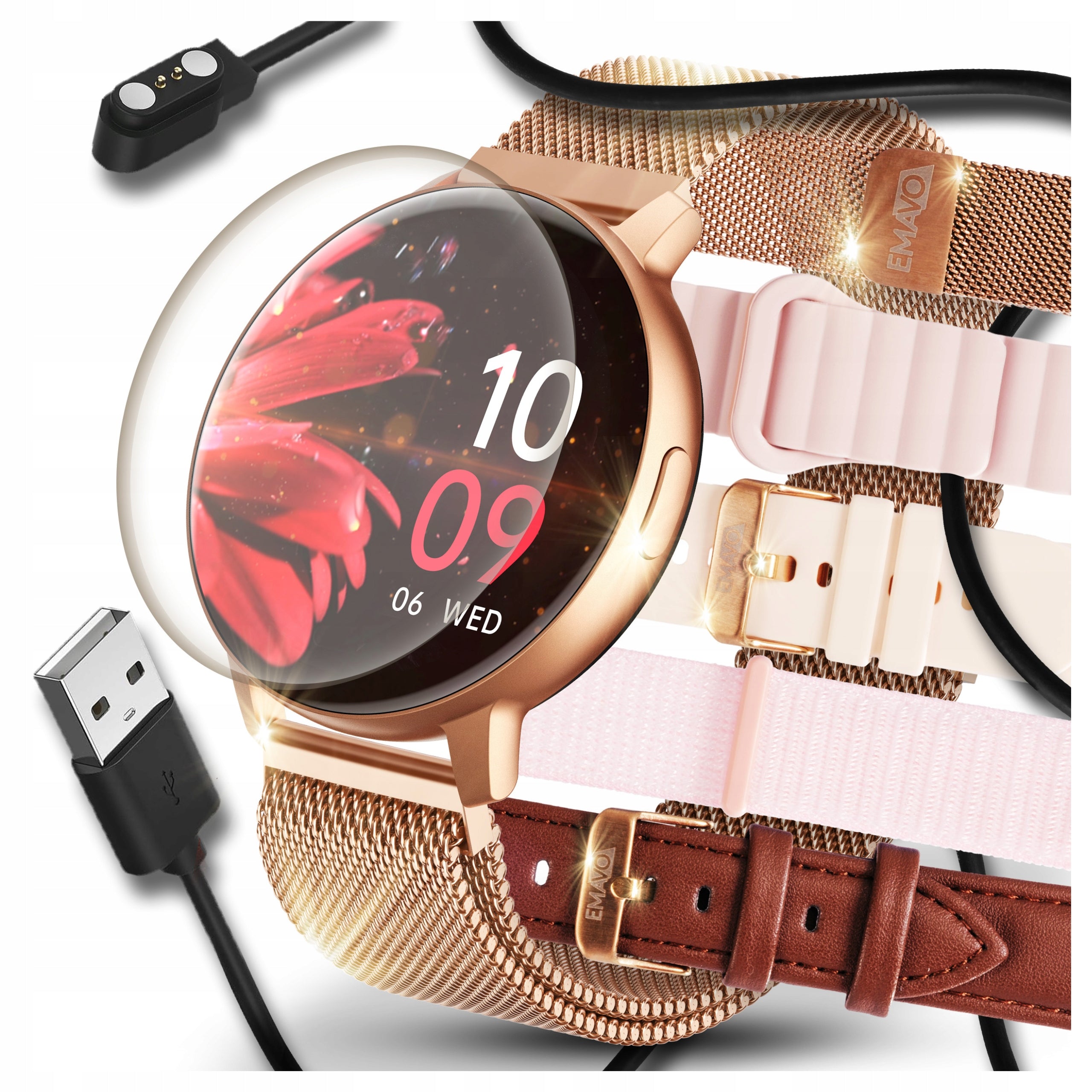 SMARTWATCH WOMEN'S WATCH POLISH MENU TALK FUNCTION GOLDEN SPORT ROUND