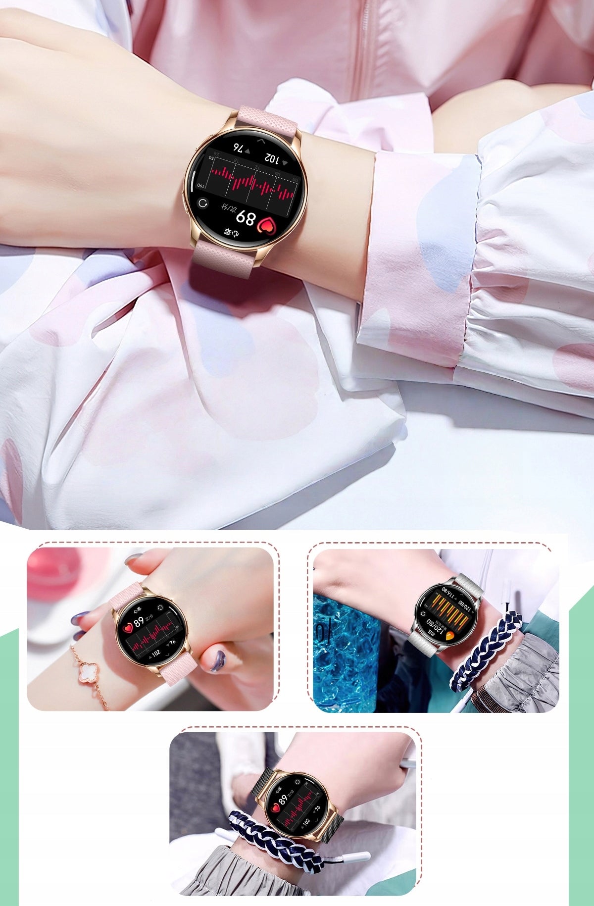 SMARTWATCH WOMEN'S WATCH POLISH MENU TALK MESSAGES 2STRIPS Brand WonderWatch