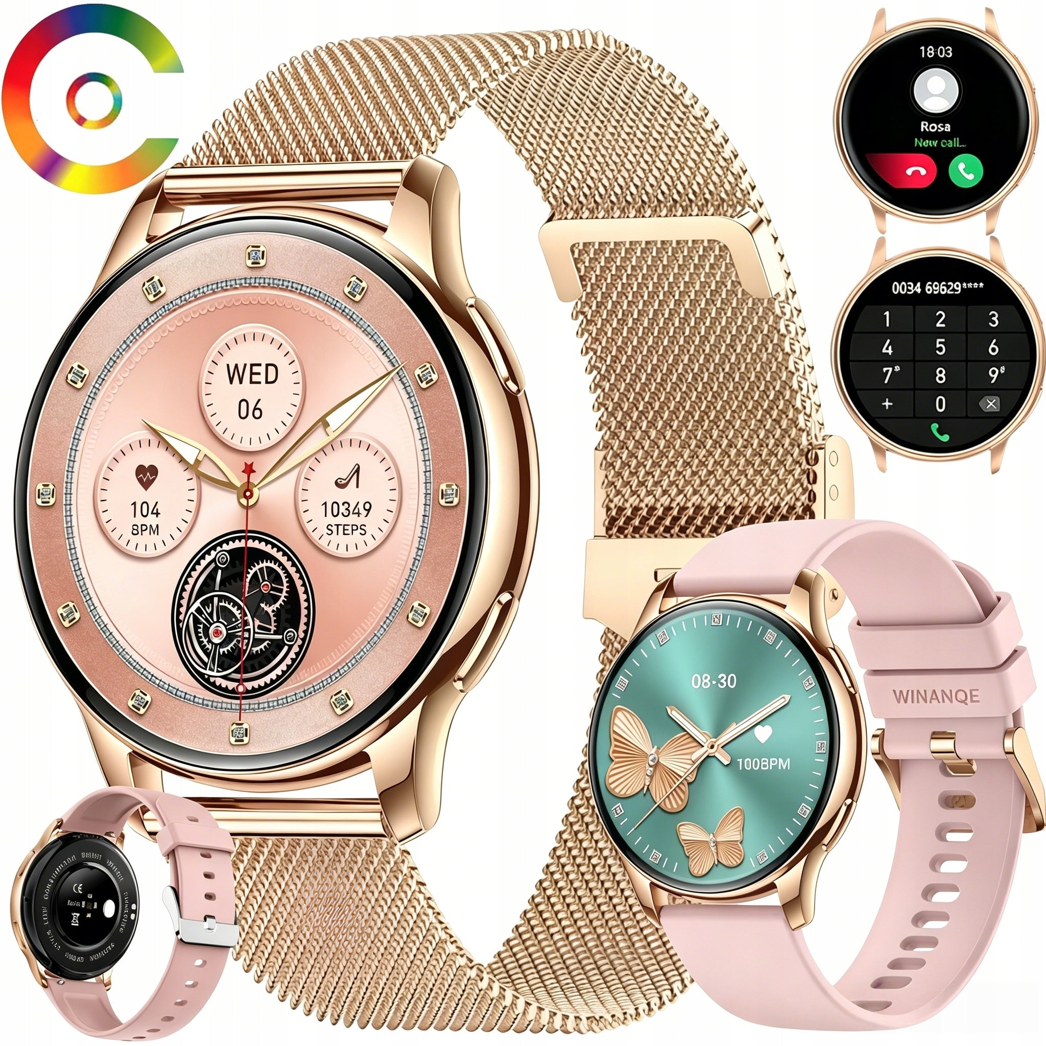 SMARTWATCH WOMEN'S WATCH POLISH MENU TALK MESSAGES 2STRIPS