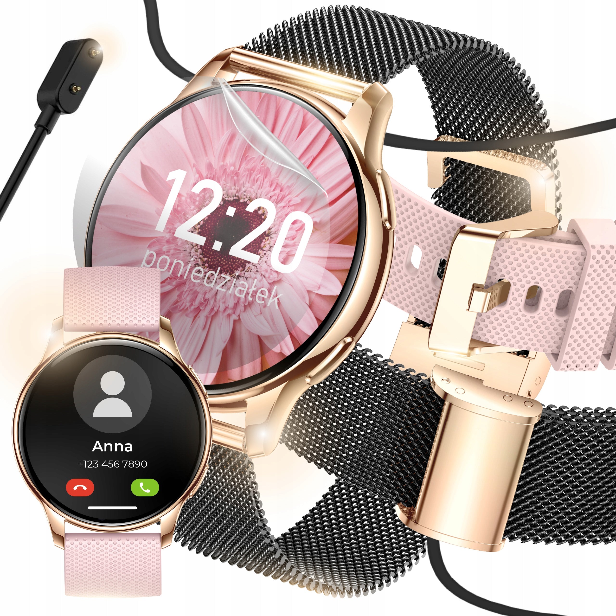 SMARTWATCH WOMEN'S WATCH POLISH MENU TALK NOTIFICATION SPORT GOLD