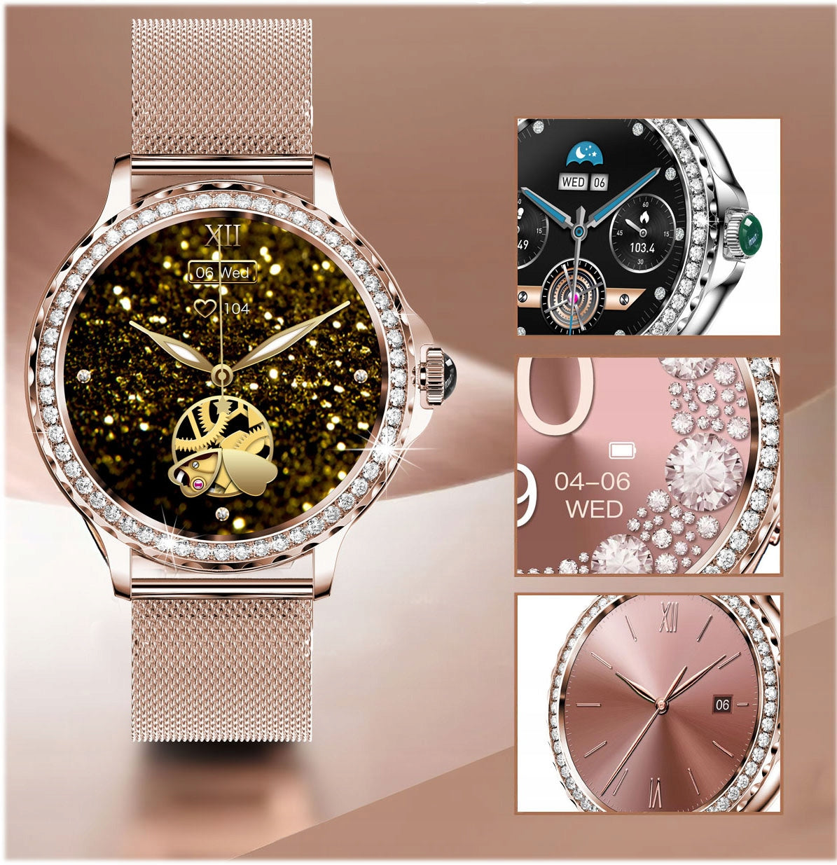 SMARTWATCH WOMEN'S WATCH POLISH MENU TALKING PRESSURE PULSE RHINESTONES Brand WonderWatch