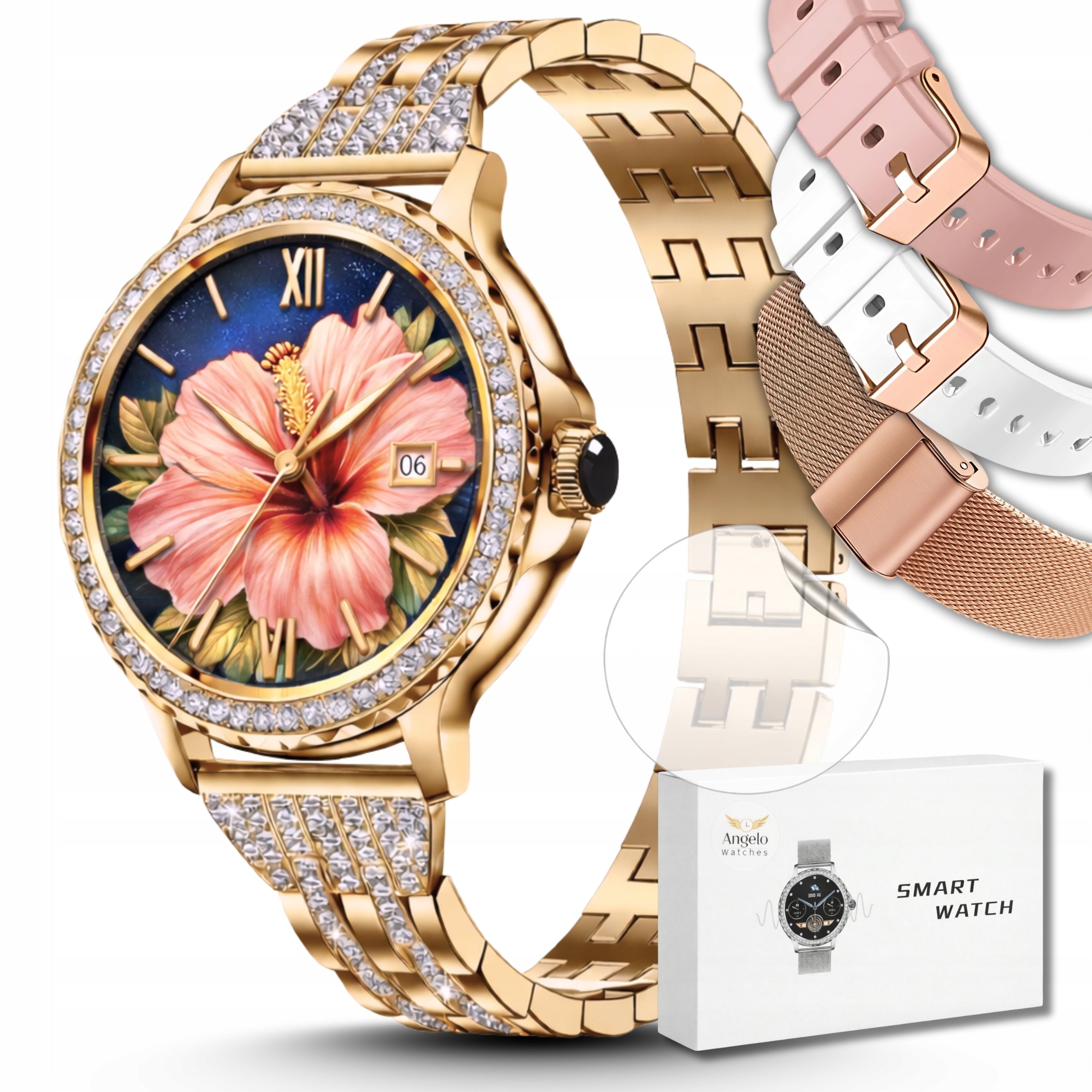 SMARTWATCH WOMEN'S WATCH PRESSURE RHINESTONES CONVERSATION NOTIFICATIONS MENU PL