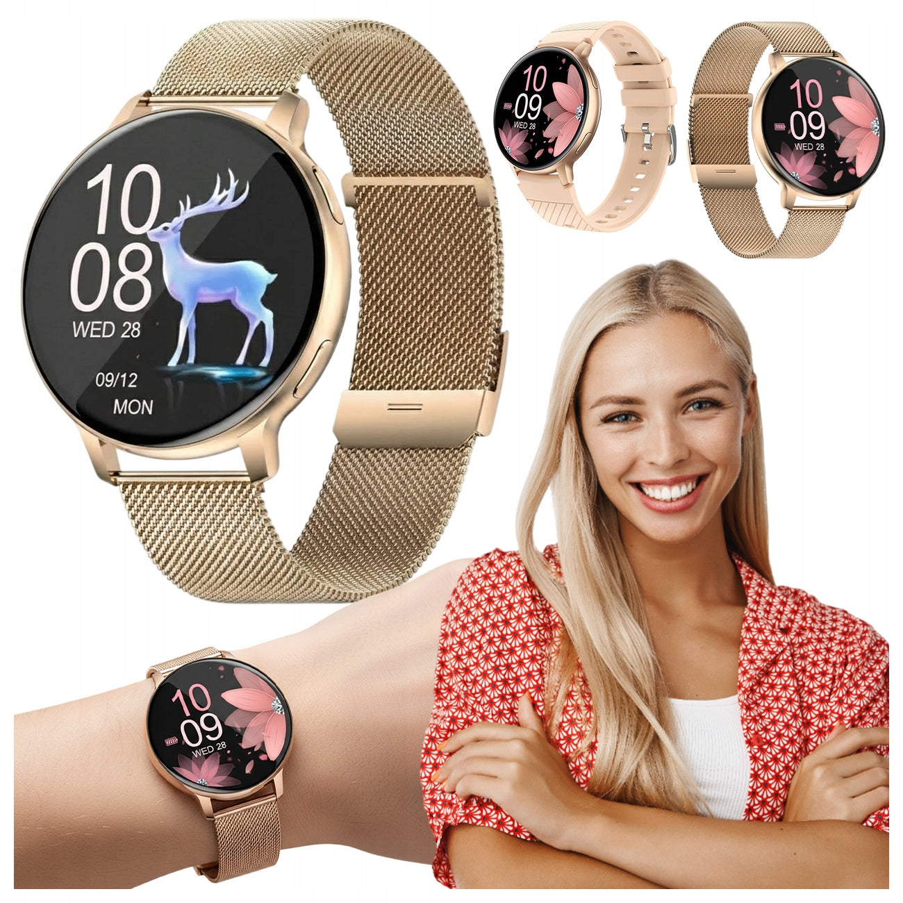 SMARTWATCH WOMEN'S WATCH PRO GOLD TALK NOTIFICATIONS FOR WOMAN PL