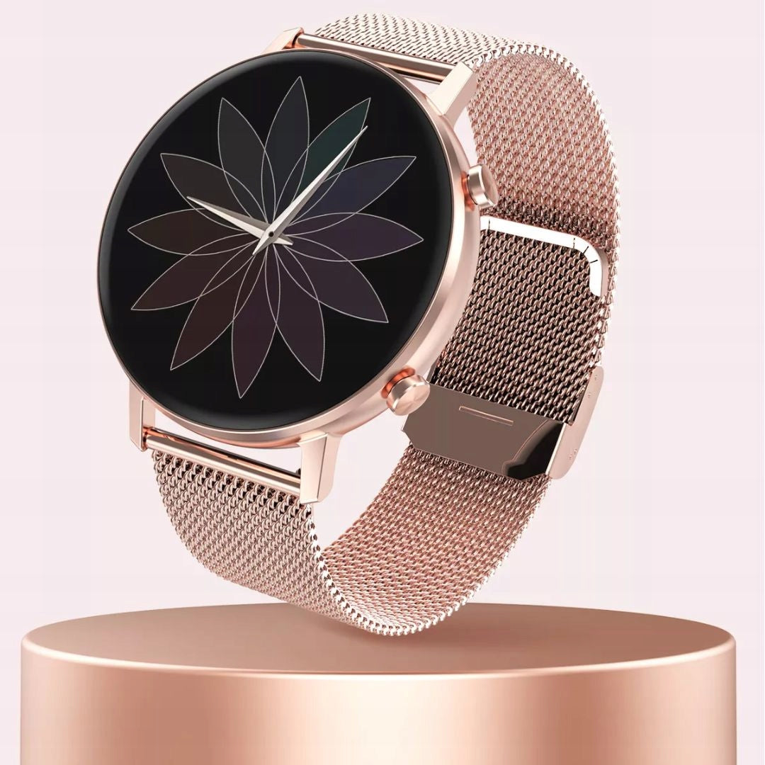 SMARTWATCH WOMEN'S WATCH Polish PULSE HEART RATE PRESSURE STEPS 2 STRIPES+GLASS Batteries included yes