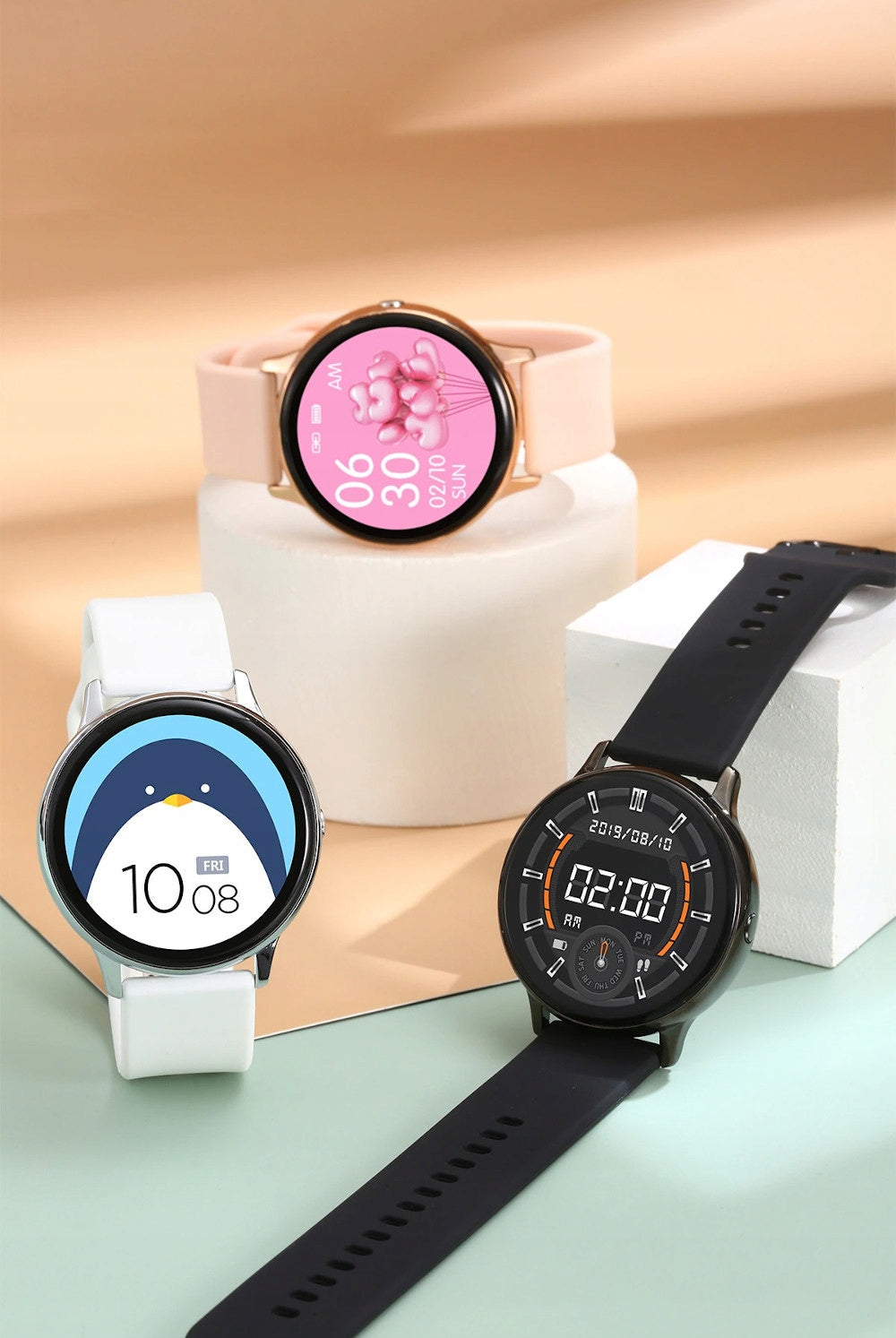SMARTWATCH WOMEN'S WATCH Polish PULSE HEART RATE PRESSURE STEPS 2 STRIPES+GLASS Color black