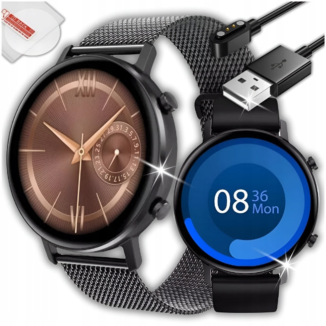 SMARTWATCH WOMEN'S WATCH Polish PULSE HEART RATE PRESSURE STEPS 2 STRIPES+GLASS