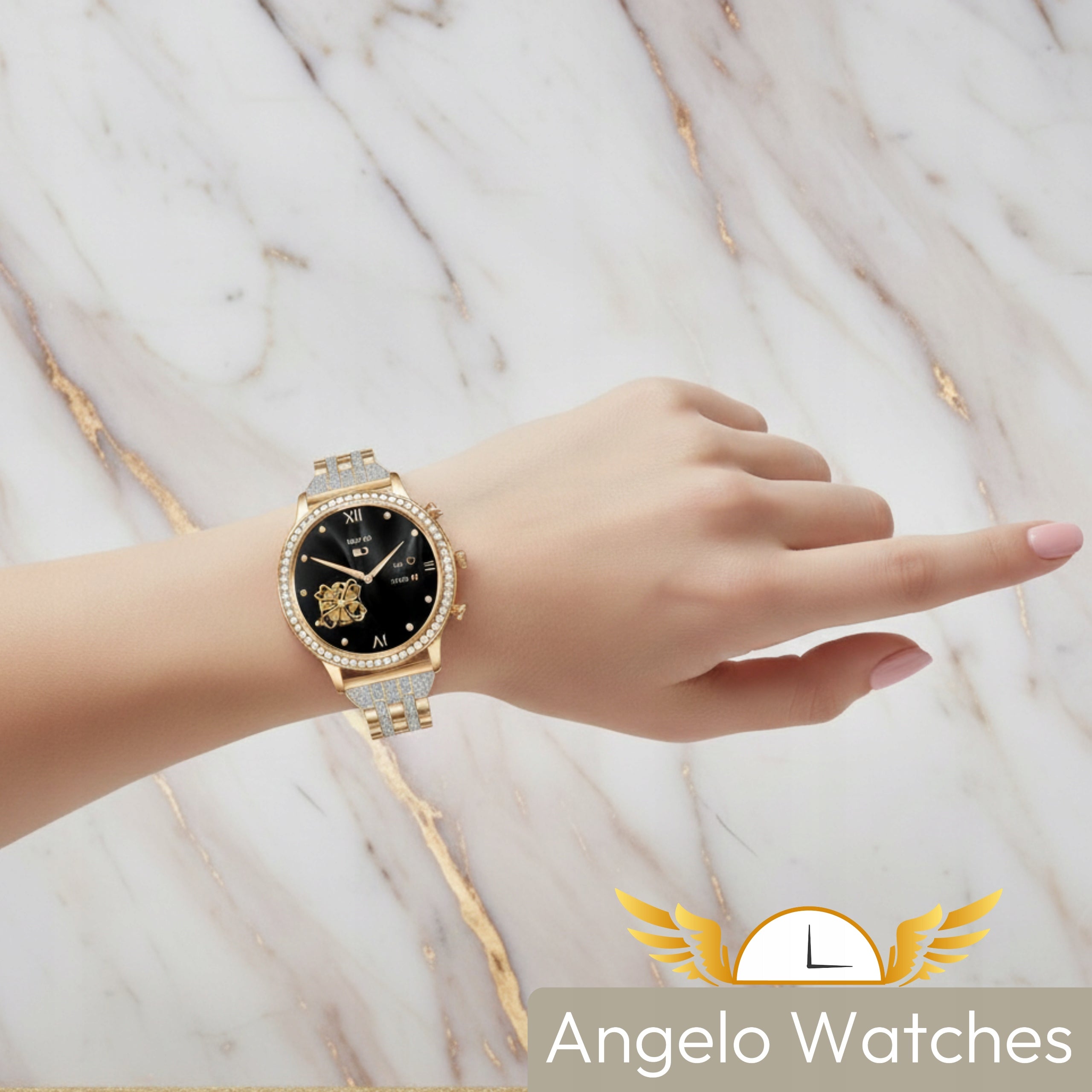 SMARTWATCH WOMEN'S WATCH RHINESTONES TALK NOTIFICATIONS PRESSURE MENU PL Packaging status original