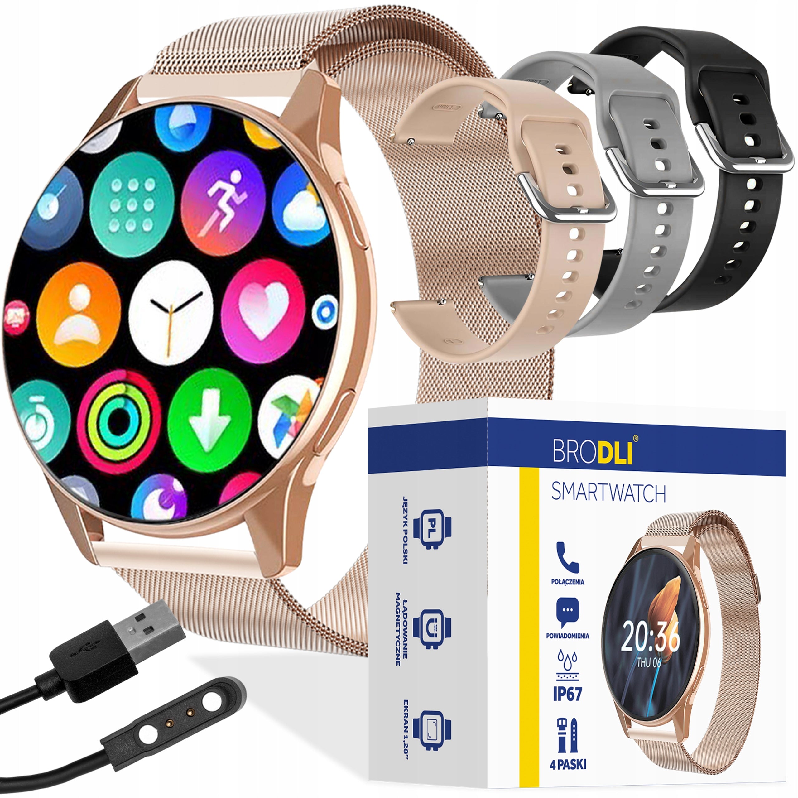 SMARTWATCH WOMEN'S WATCH ROUND GOLD TALK SMART WATCH 4 STRIPES
