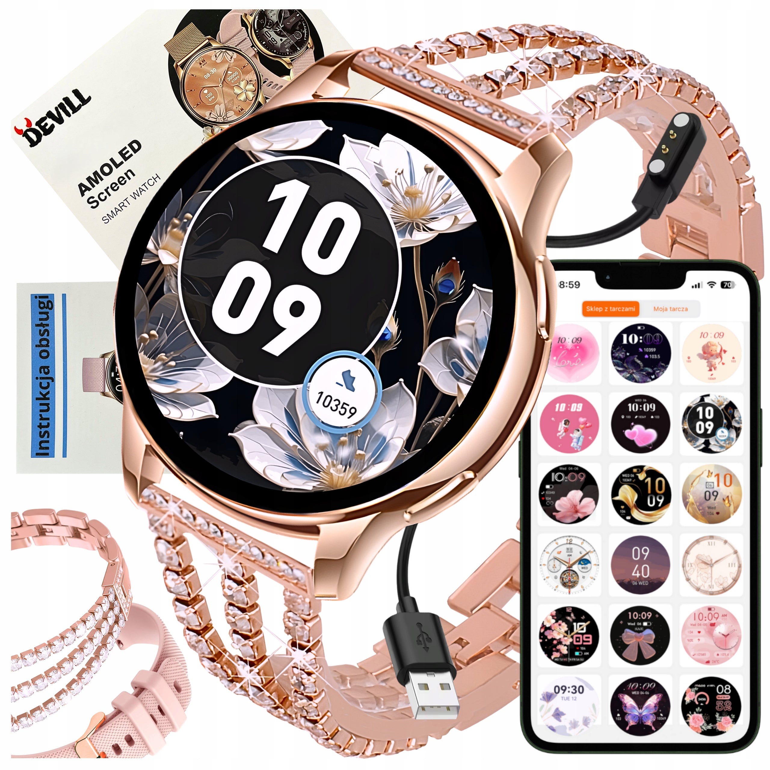 SMARTWATCH WOMEN'S WATCH TALK BRACELET WITH ZIRCONS AMOLED PULSE STEPS