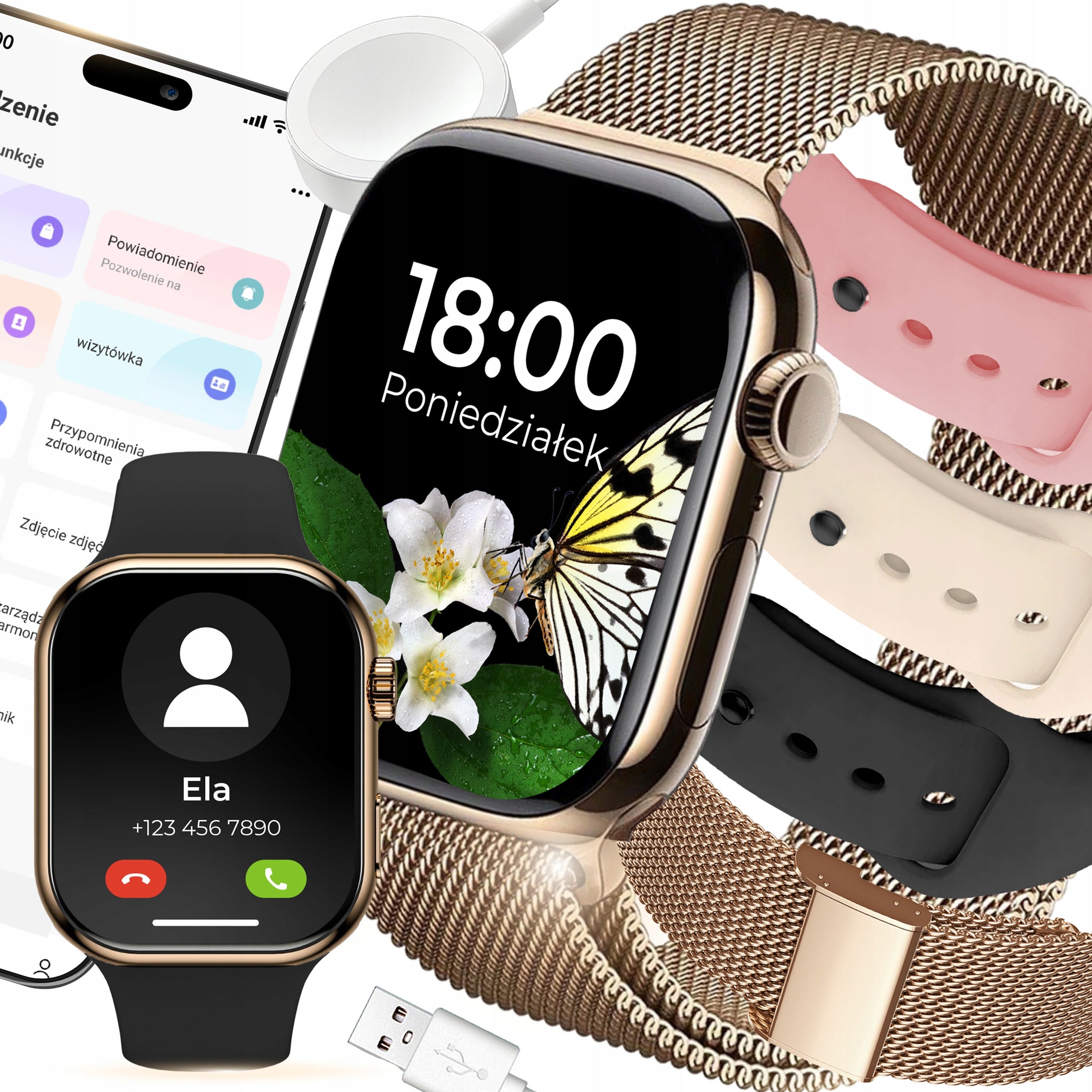 SMARTWATCH WOMEN'S WATCH TALK NOTIFICATIONS SPORT HEALTH GOLD STRIPES