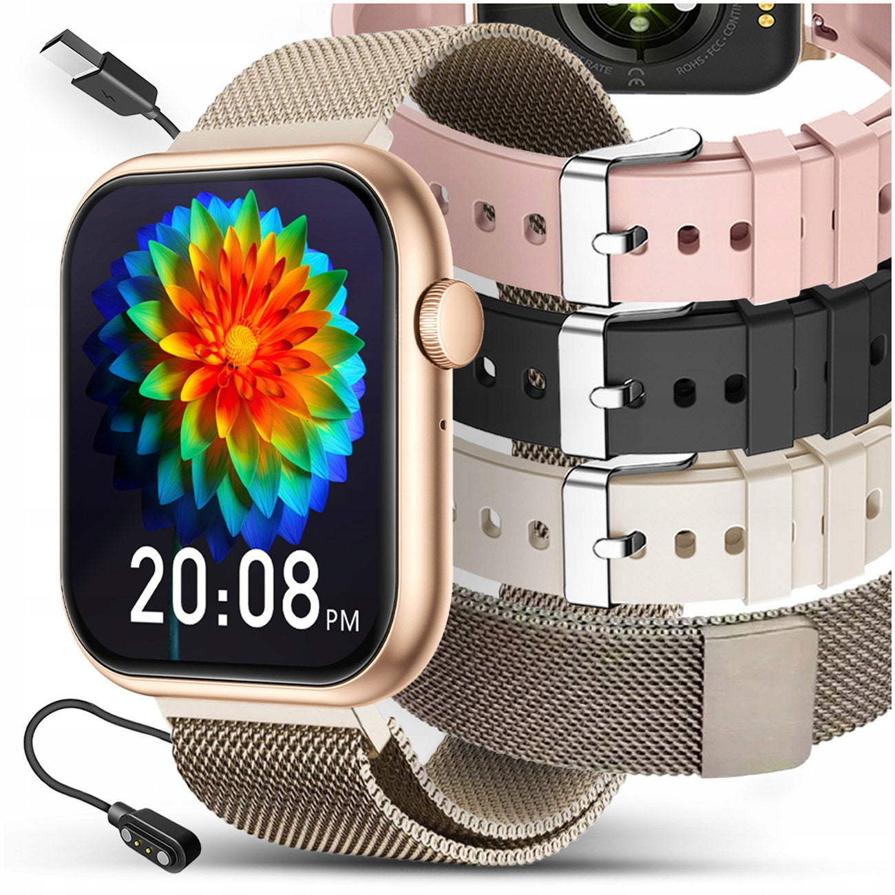 SMARTWATCH WOMEN'S WATCH TALK SMS SPORT HEALTH GOLD MENU PL + 4 STRIPES Strap material other