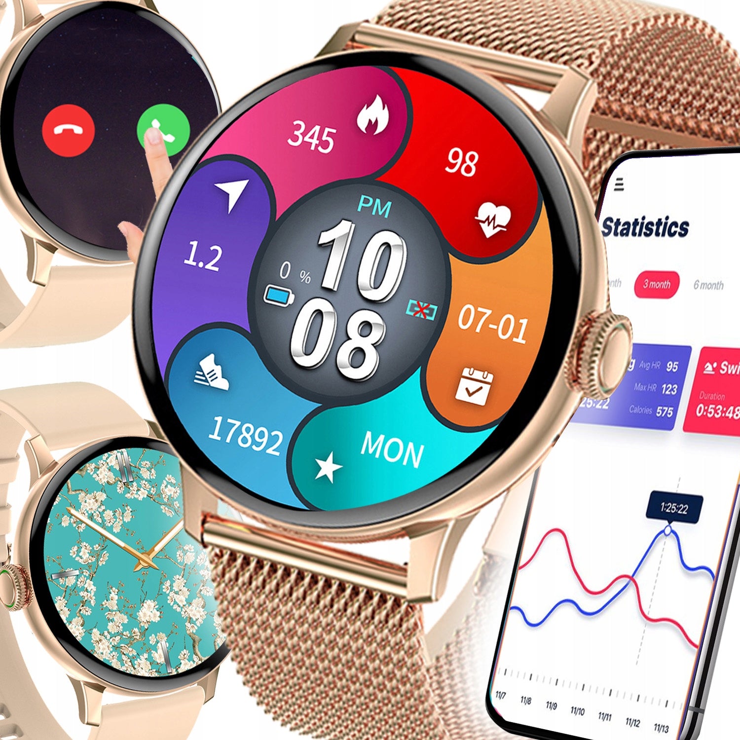 SMARTWATCH WOMEN'S WATCH WATERPROOF PL TALK MENU GOLD + 2 STRIPES Manufacturer code ZEGAREK NA RĘKĘ DO AKTYWNOŚCI FIZYCZNEJ