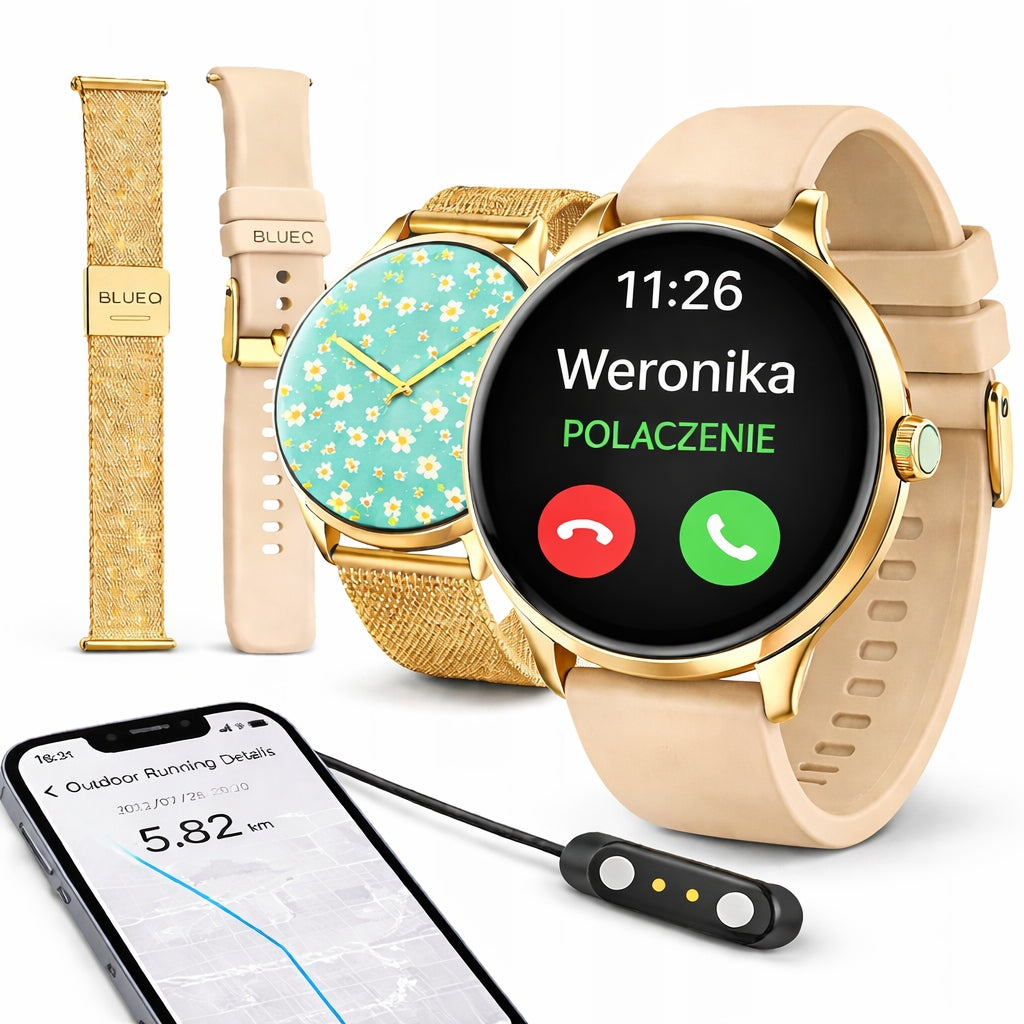 SMARTWATCH WOMEN'S WATCH WATERPROOF PL TALK MENU GOLD + 2 STRIPES