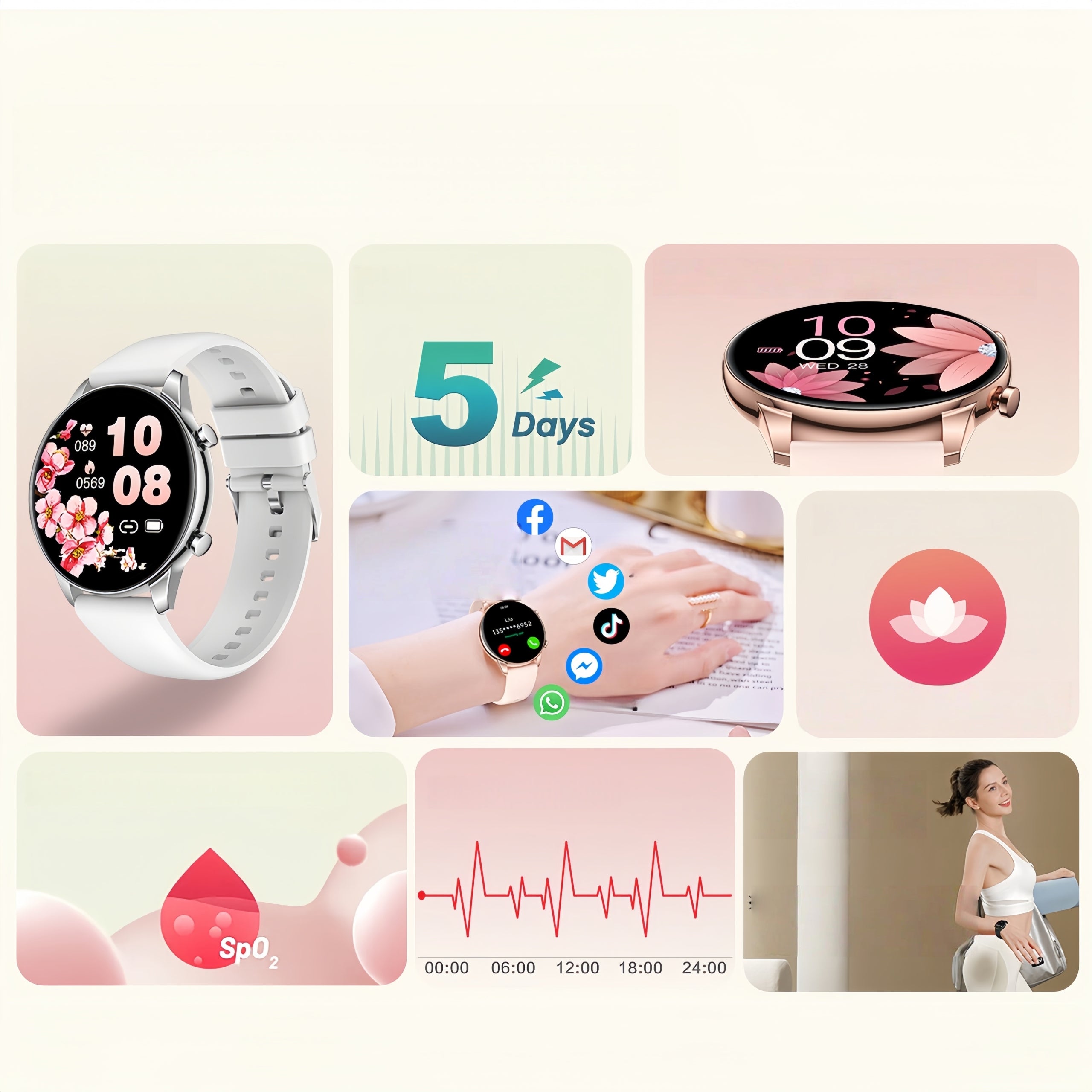 SMARTWATCH WOMEN'S WATCH WATERPROOF PL TALK MENU SMART WATCH + 2 STRIPES Packaging status original