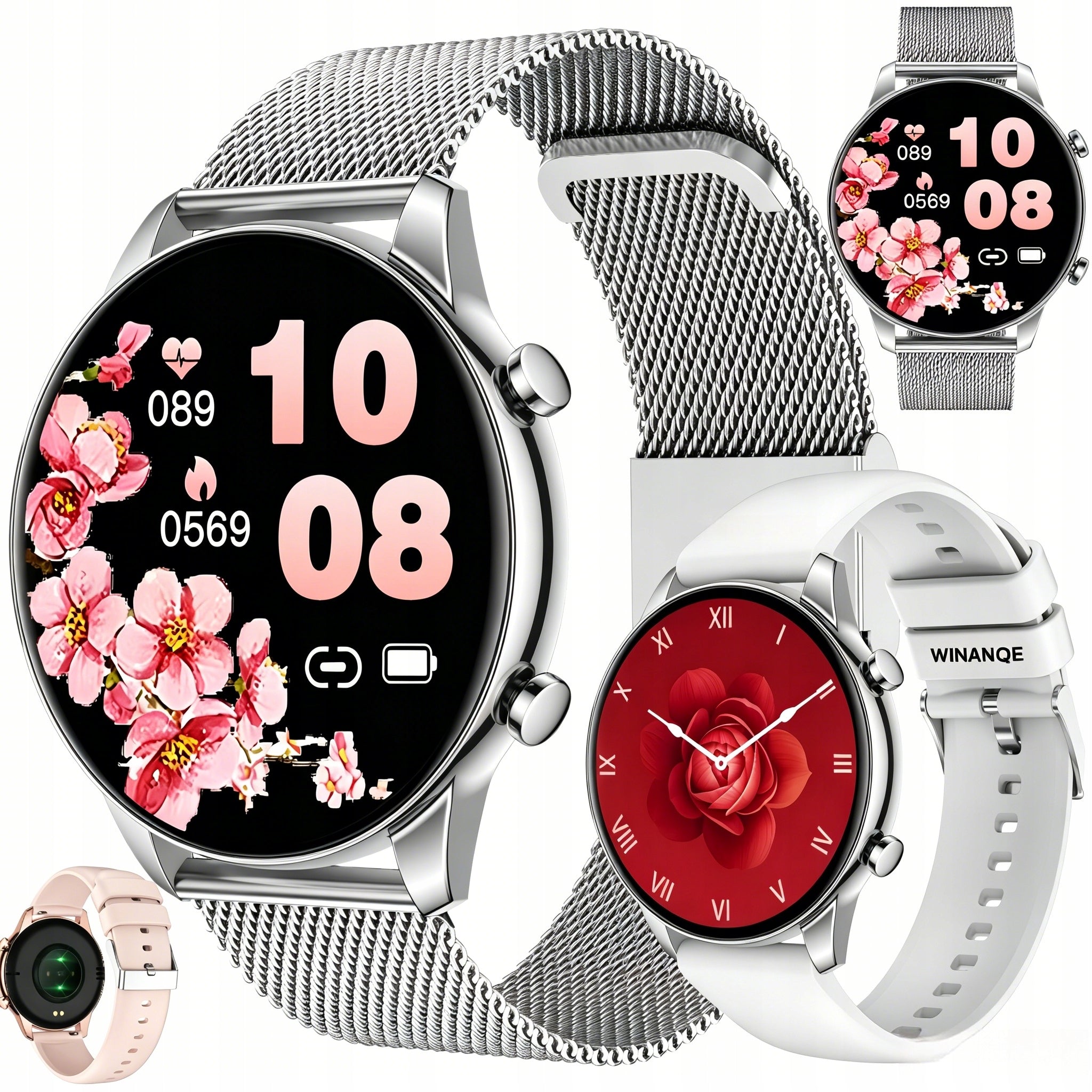 SMARTWATCH WOMEN'S WATCH WATERPROOF PL TALK MENU SMART WATCH + 2 STRIPES