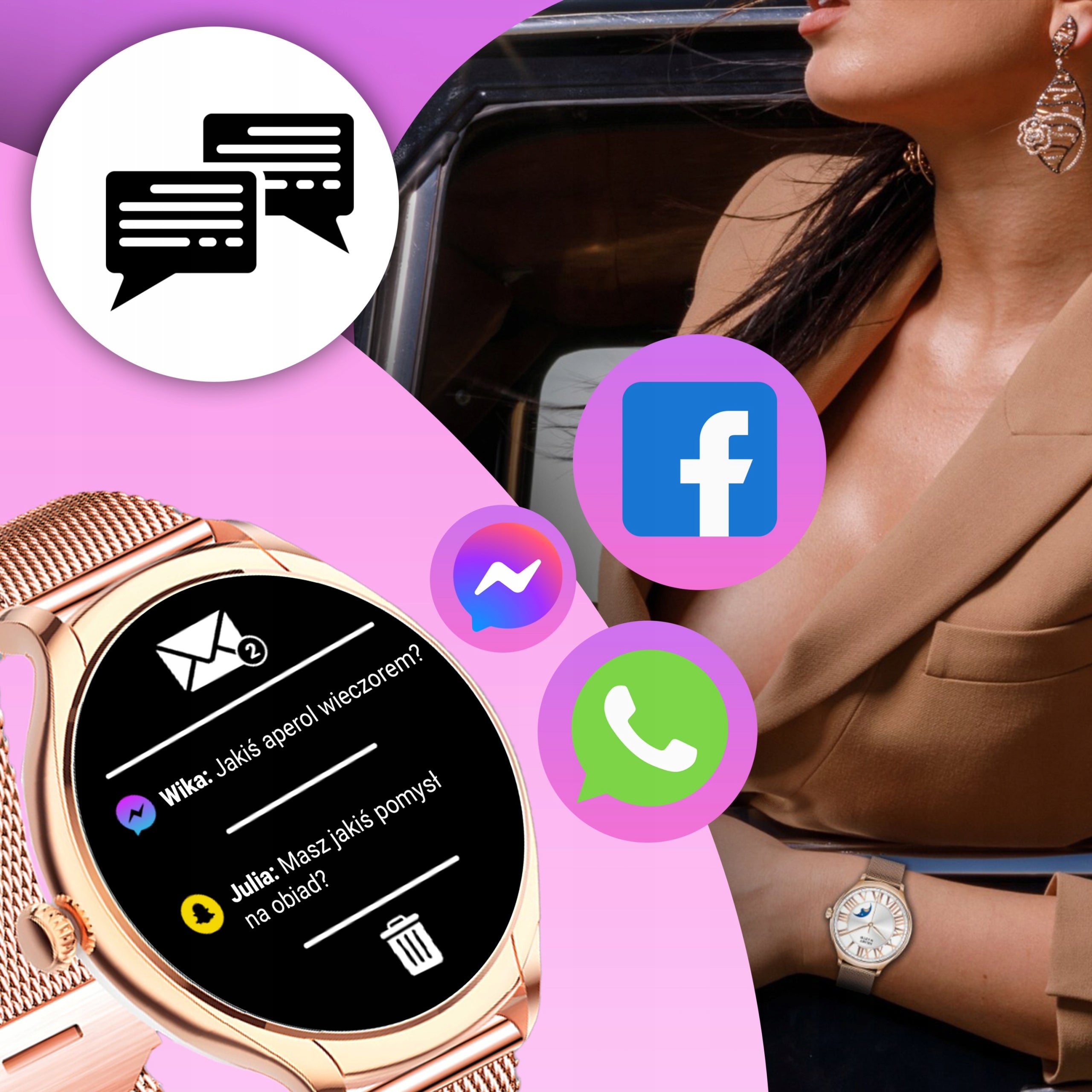 SMARTWATCH WOMEN'S WATCH WATERPROOF Poland APP SPORT SLEEP CONVERSATION Packaging status original