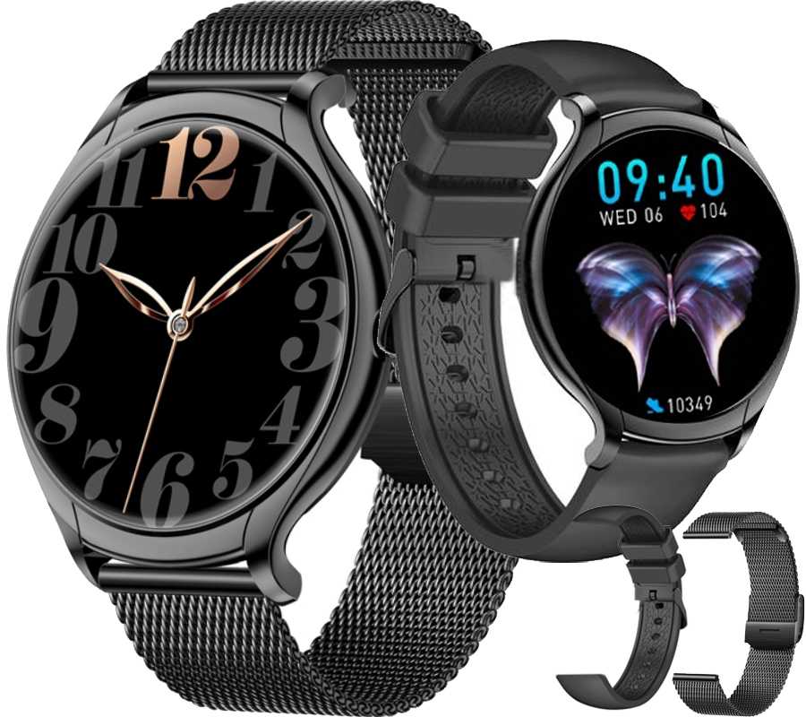 SMARTWATCH Women's Watch RECEIVING CALLS 2 STRIPS PL ECG PULS SMS BLACK