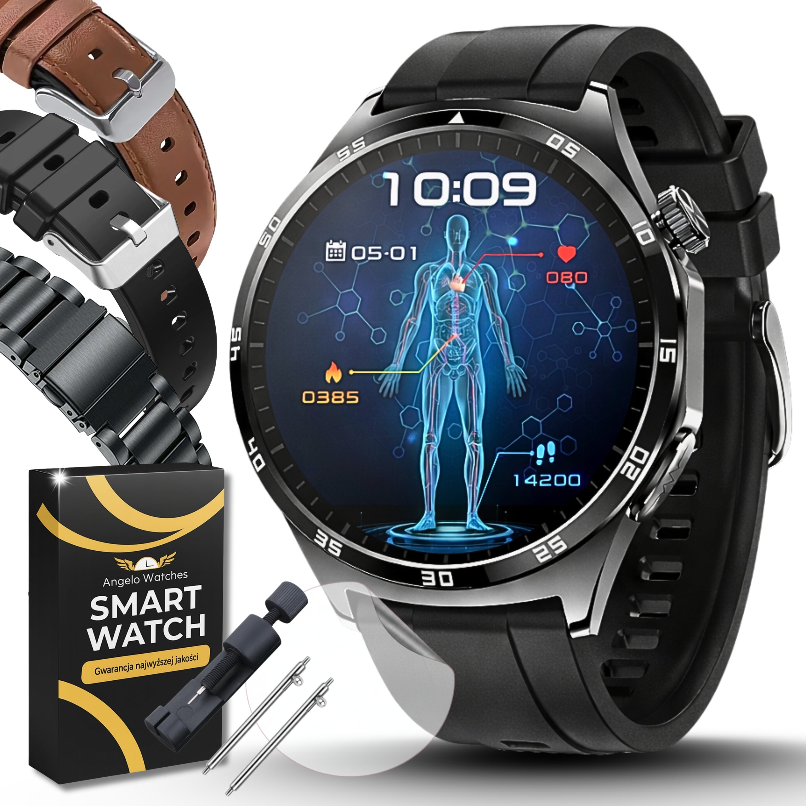 SMARTWATCH men's watch POLISH ECG MENU HEART RATE BLOOD PRESSURE GLUCOSE SPORT