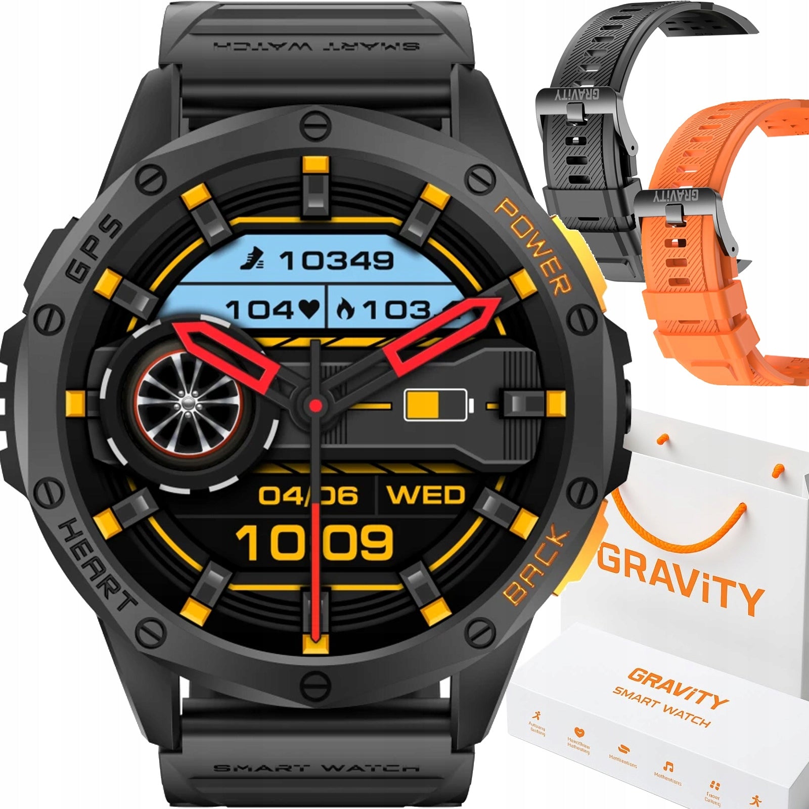 SMARTWATCH with GPS Men's watch GRAVITY GT24-3 BK/BK/OG