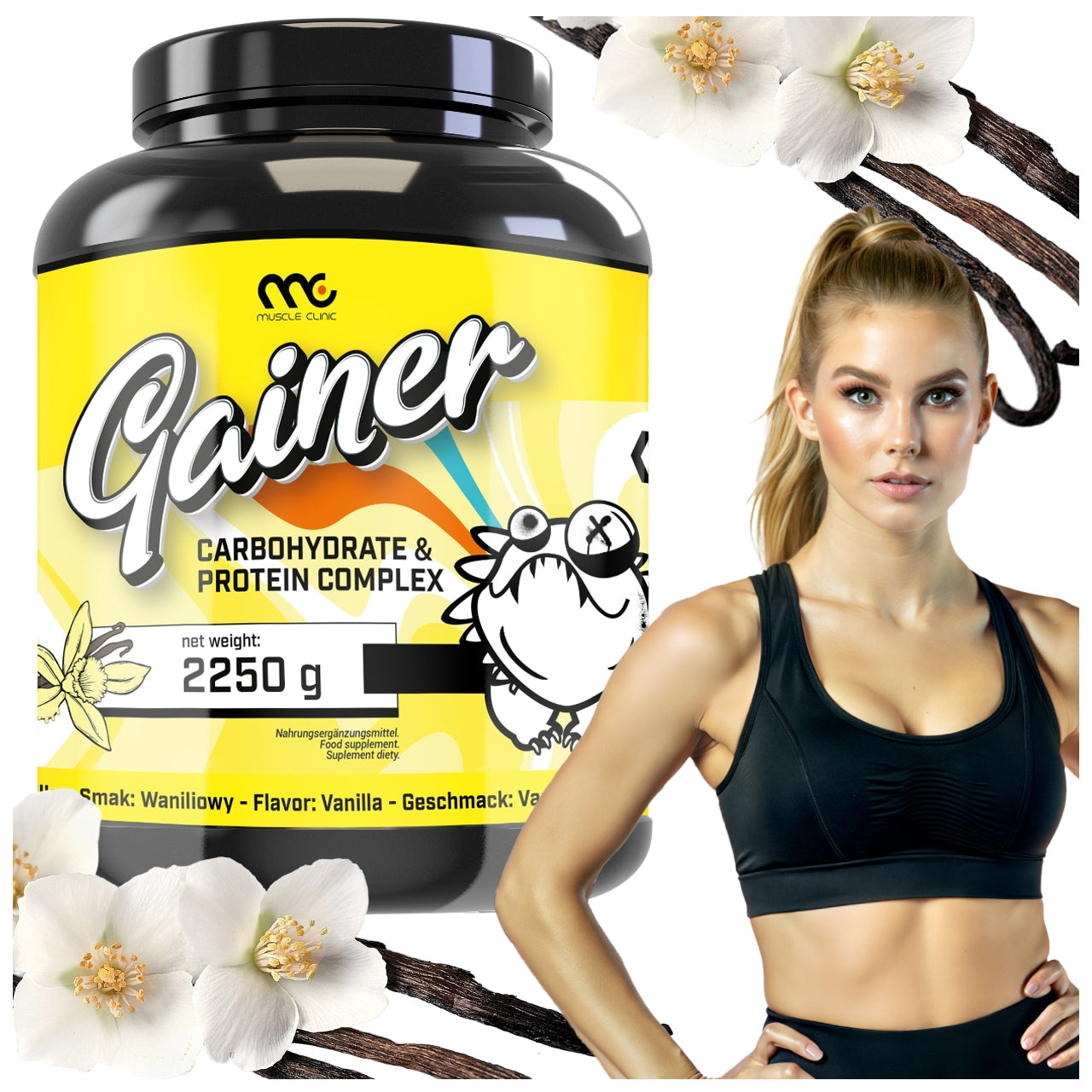 SMOOTHIE GAINER FOR MASS MUSCLE CLINIC 2250G VANILLA DELICIOUS TASTY