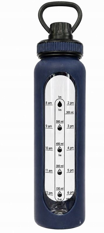 SMUKEE Glass Bottle 1000 ml Motivational Navy Blue Silicone Cover Holder