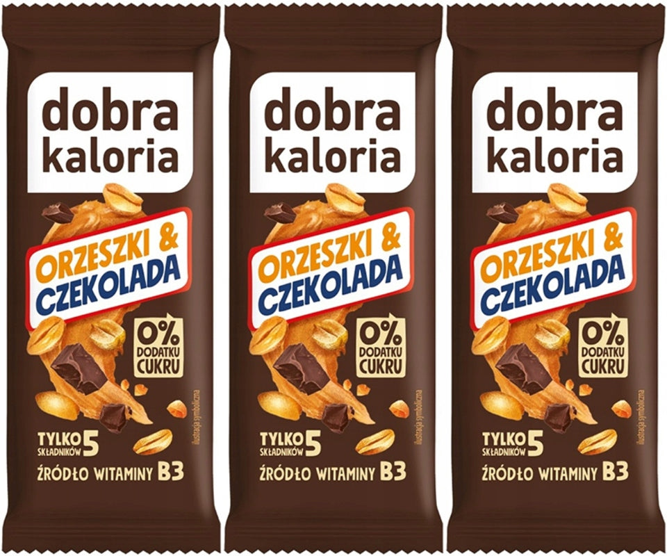 SNACK DOBRA KALORIA BAR Peanuts and Chocolate 3 x 35 g 0% SUGAR HEALTHY