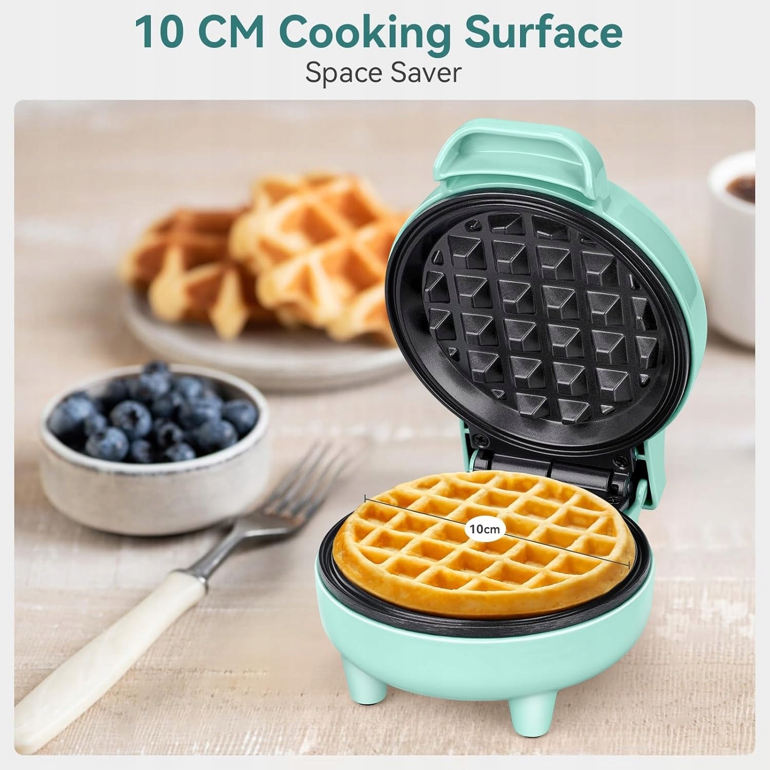 SNAILAR Mini 550W Waffle Iron with Nonstick Coating Green Packaging status original