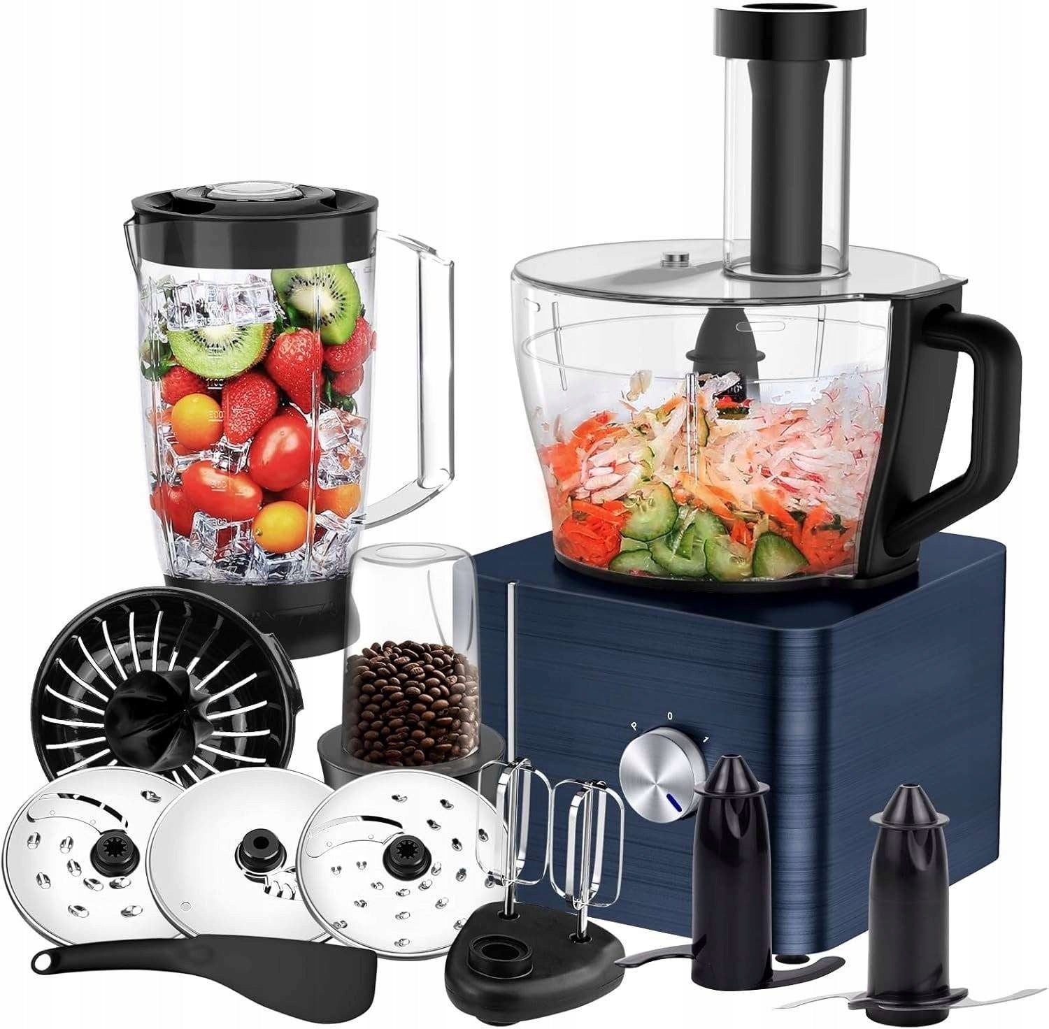 SNDOAS HGM-405 Food Processor 1100W 11in1 Navy Blue Blender Grinder 3,2L