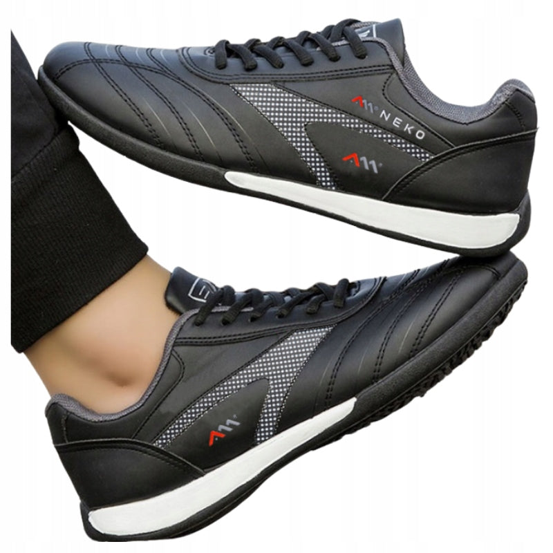 SNEAKERS Men's Sports Shoes Black LEATHER Very Light