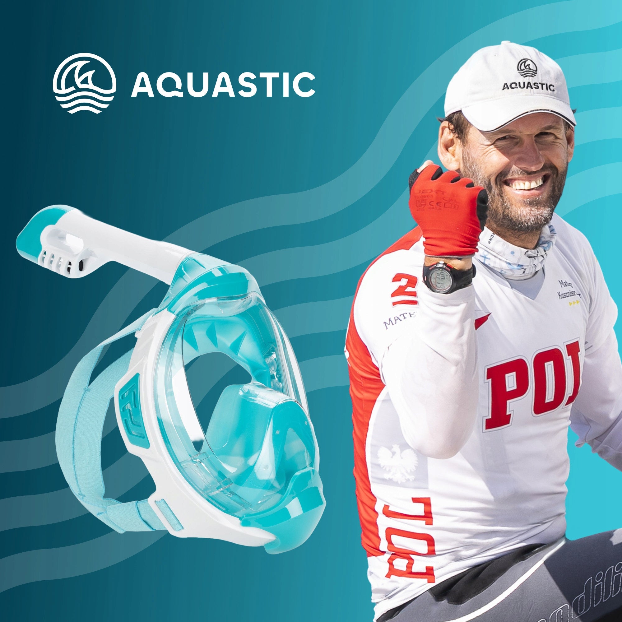 SNORKELING AQUASTIC KAI S-M Full Face Diving Mask with S-M TUBE Brand Aquastic