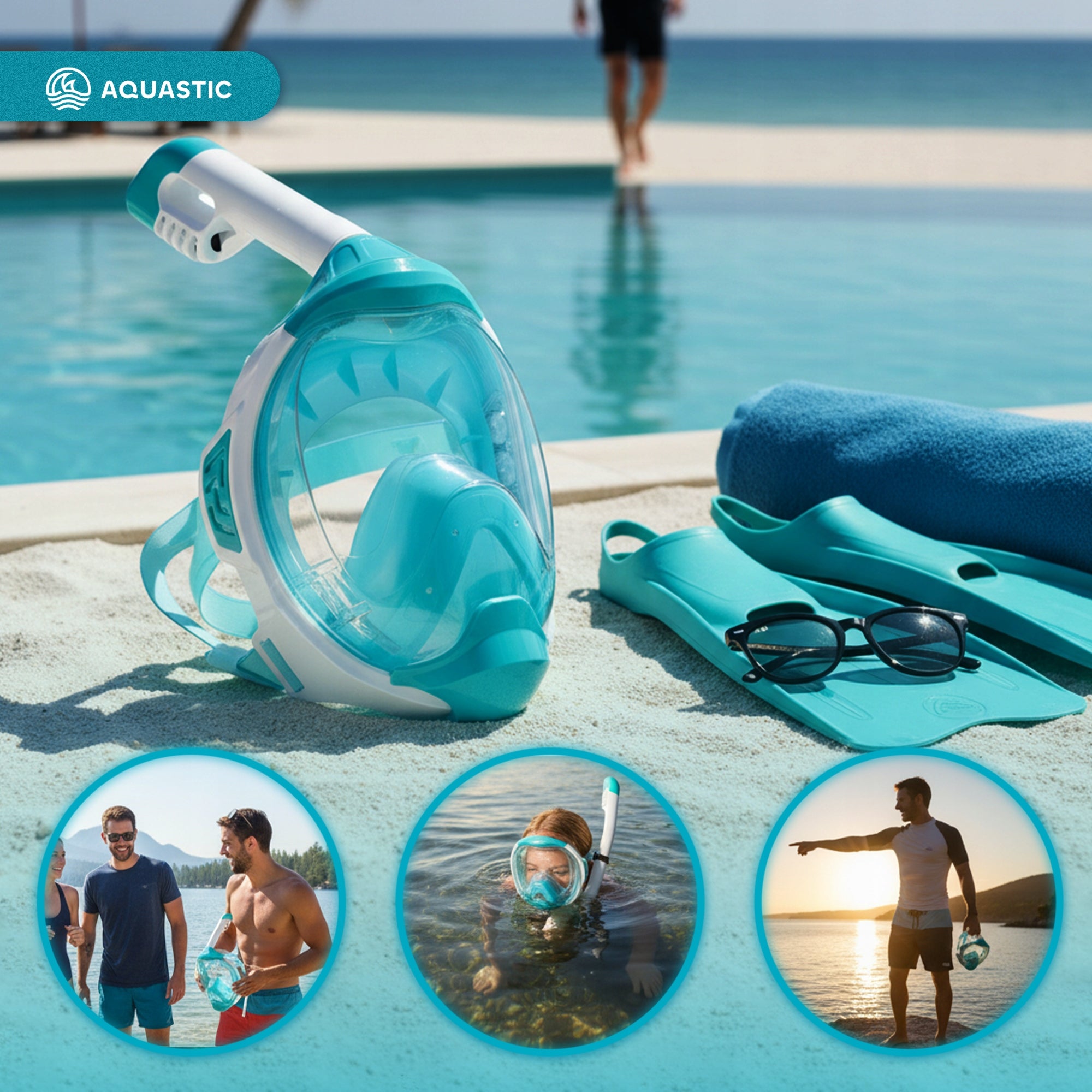 SNORKELING AQUASTIC KAI S-M Full Face Diving Mask with S-M TUBE Color blue
