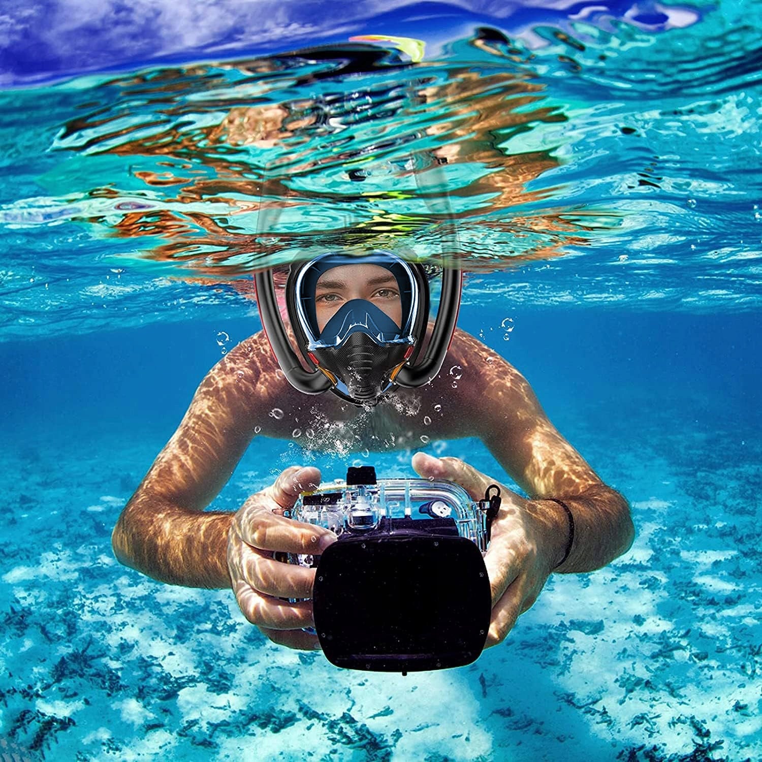SNORKELING Diving Mask Full Face L/XL Full Face 2 Tubes Color black