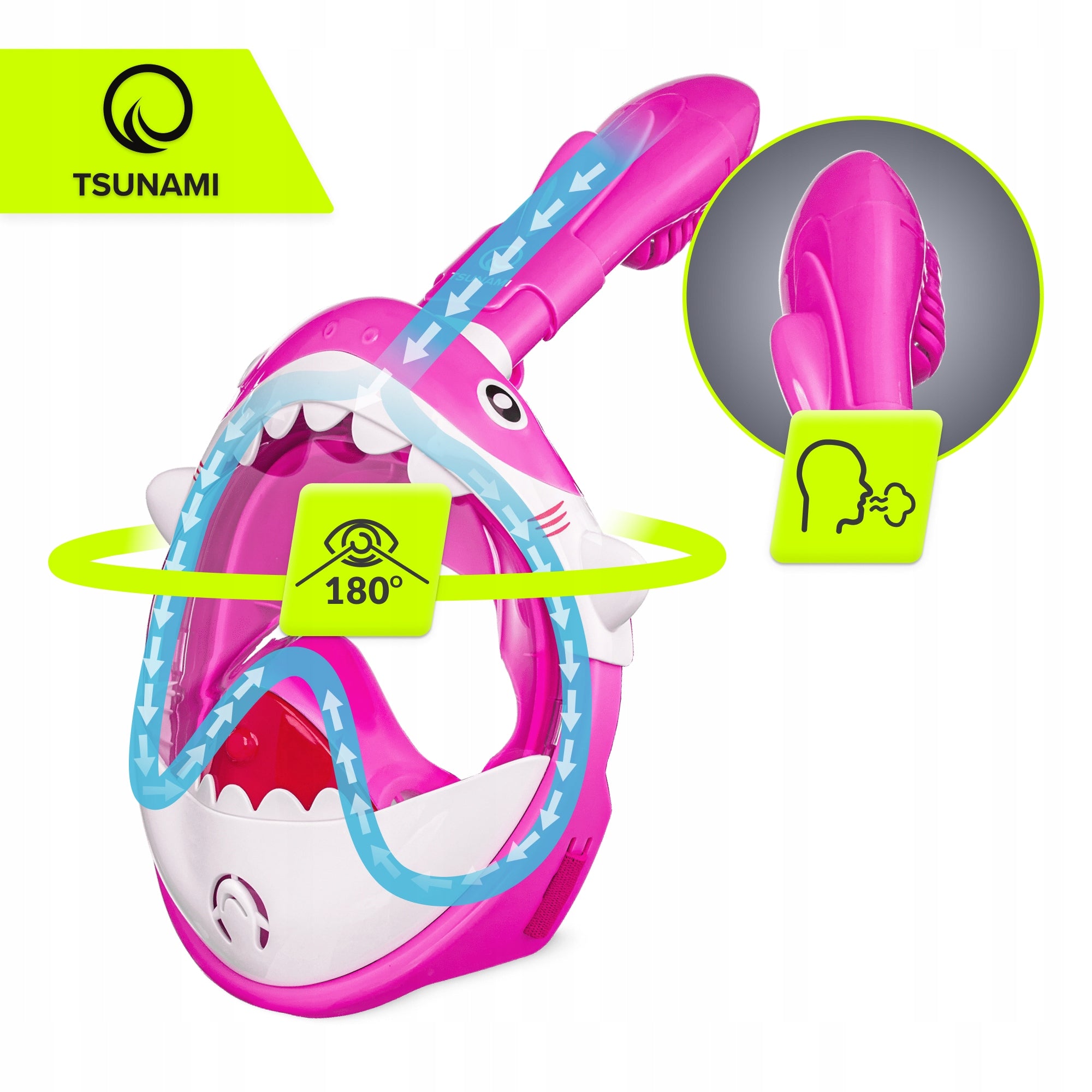 SNORKELING MASK FOR CHILDREN FULL FACE PANORAMIC SHARK Brand Tsunami