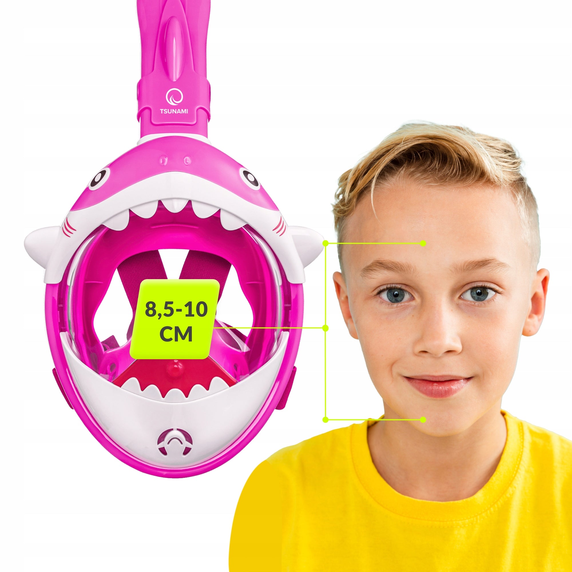 SNORKELING MASK FOR CHILDREN FULL FACE PANORAMIC SHARK Color pink