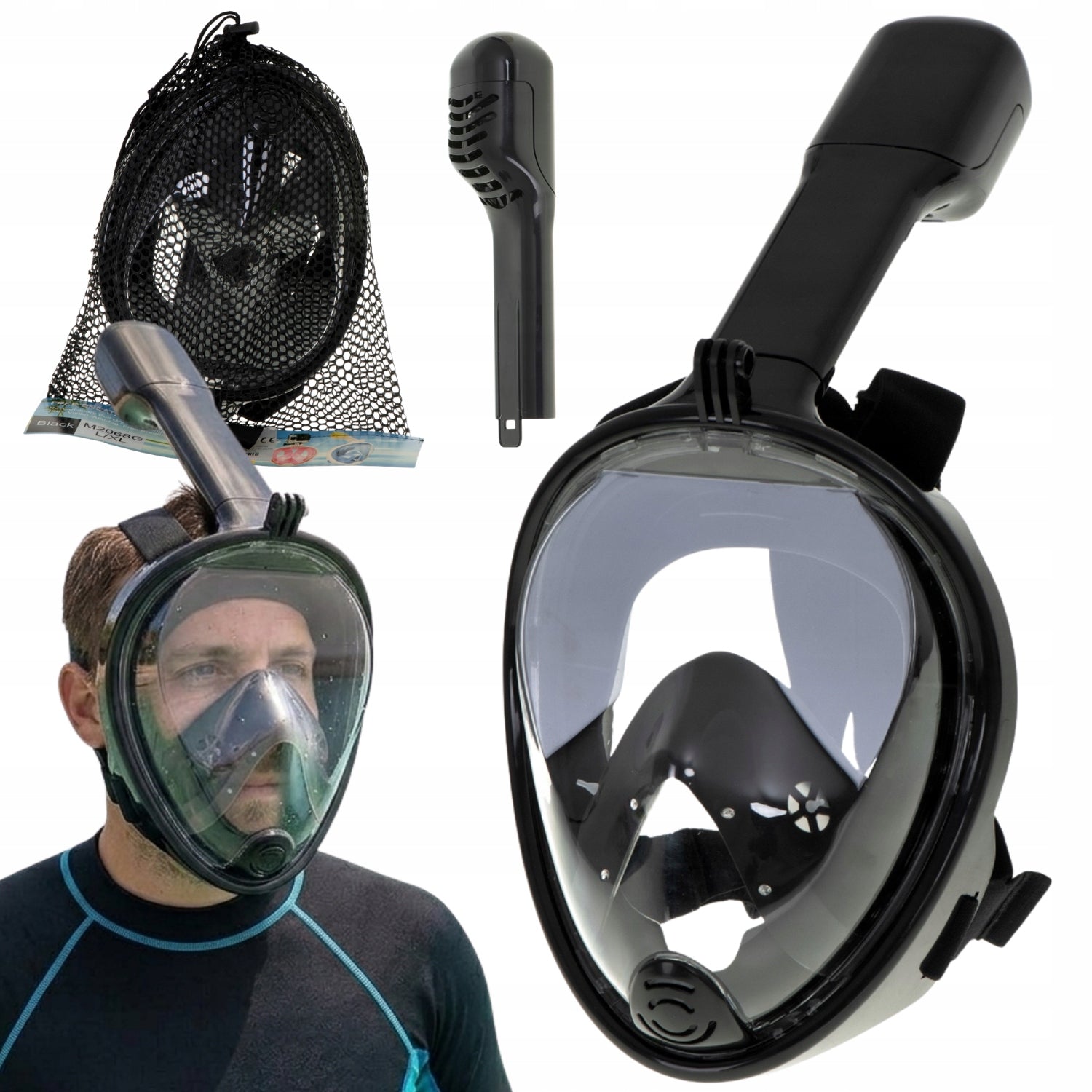 SNORKELING MASK WITH TUBE FULL FACE FOLDING L/XL BLACK